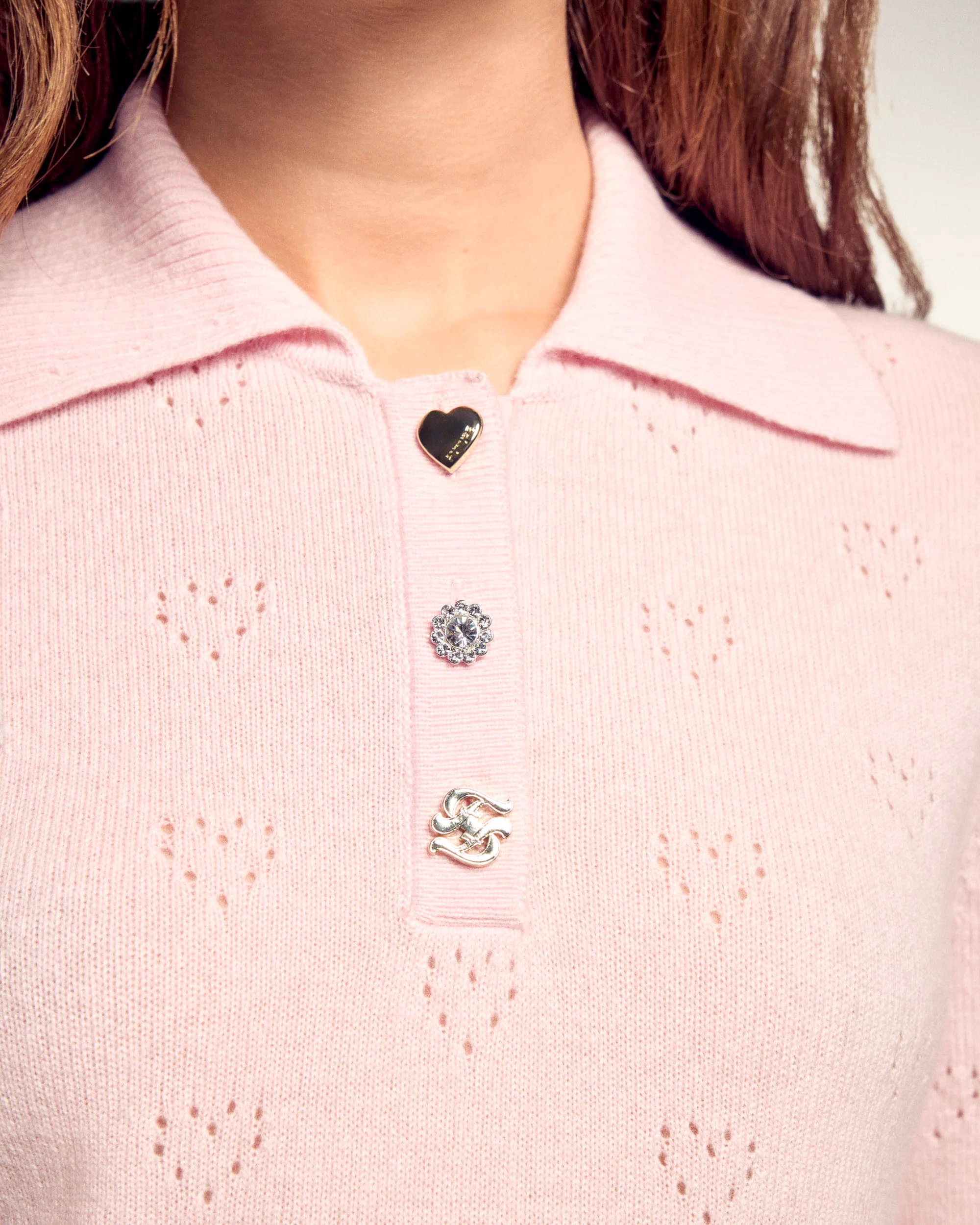 Heart Openwork Polo Sweater (S26 / FEMME / Sky Pink) - Image 2
