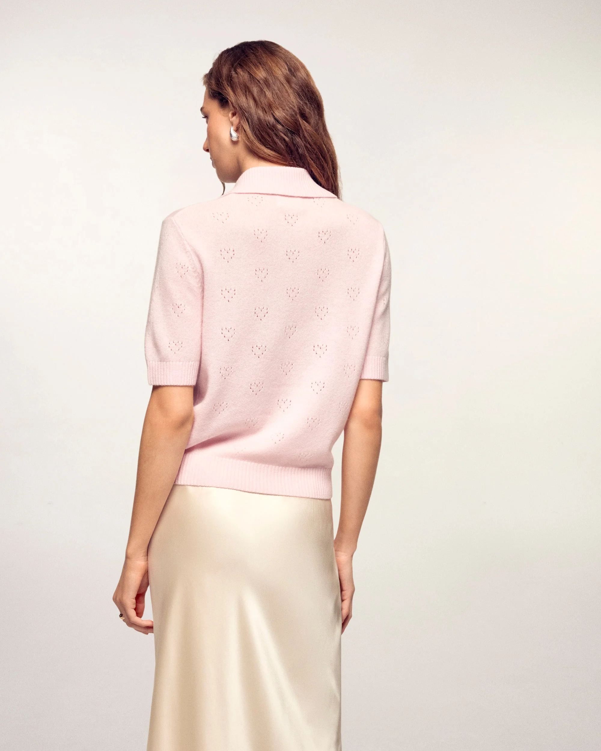 Heart Openwork Polo Sweater (S26 / FEMME / Sky Pink) - Image 3