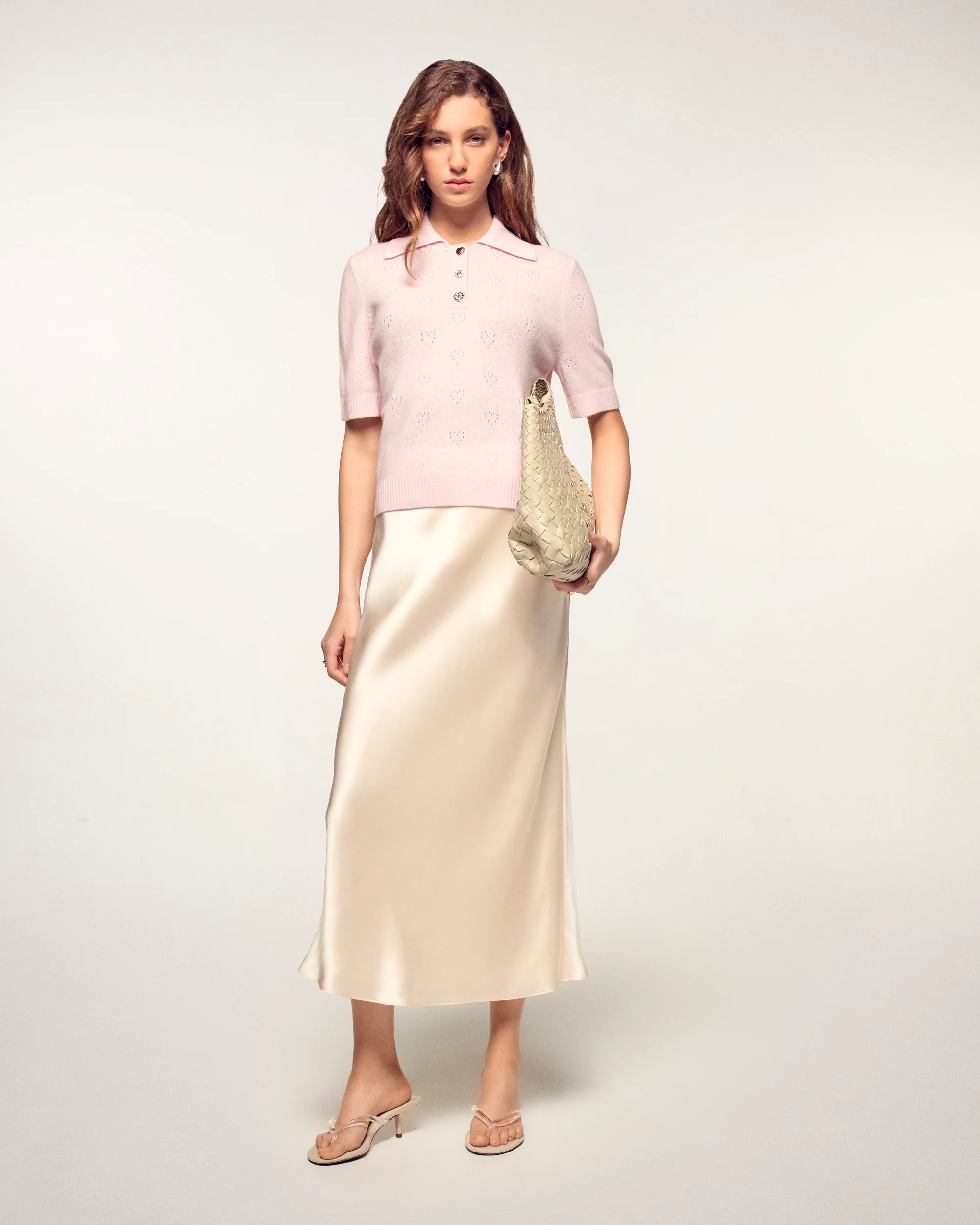 Heart Openwork Polo Sweater (S26 / FEMME / Sky Pink) - Image 4