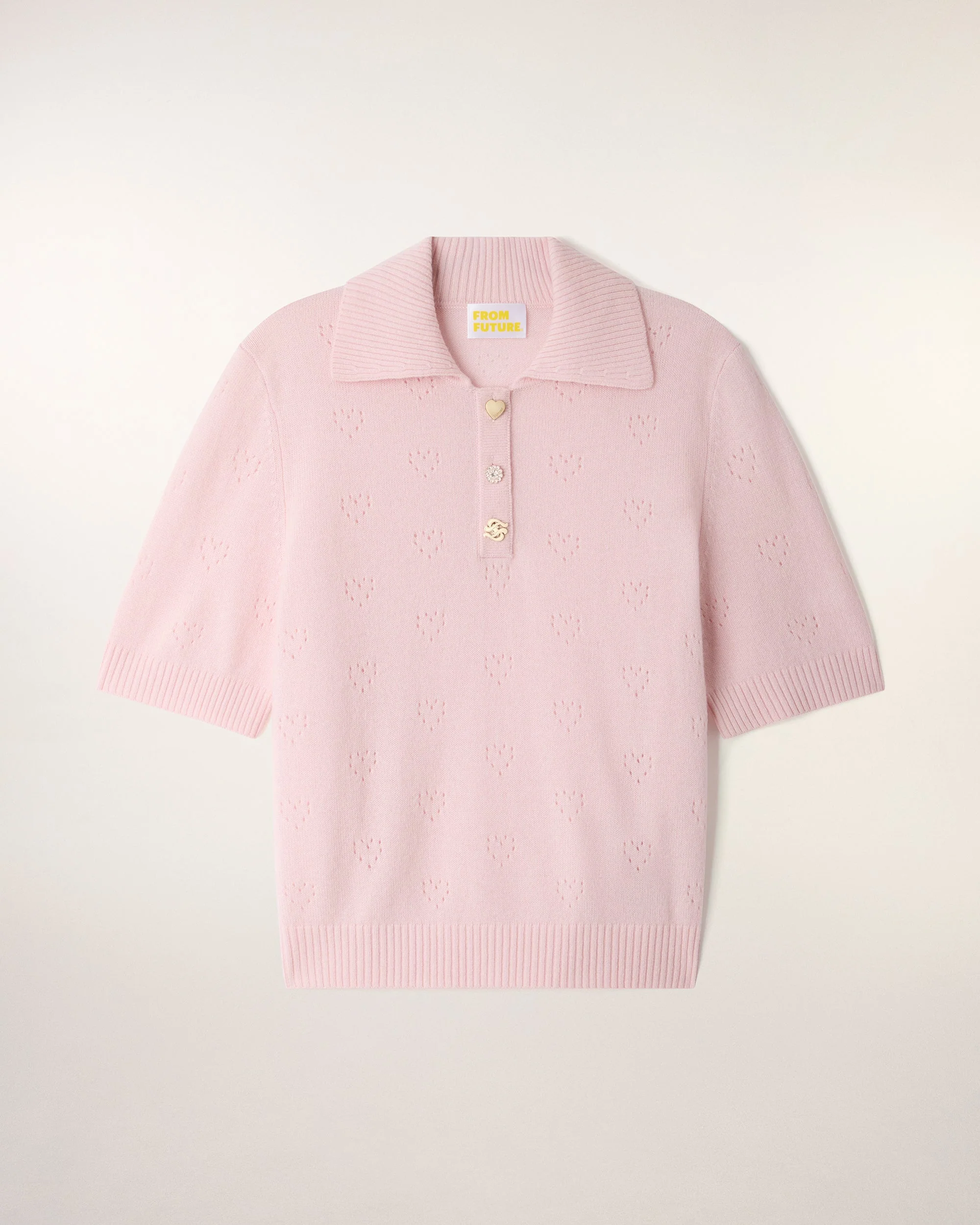 Heart Openwork Polo Sweater (S26 / FEMME / Sky Pink) - Image 5