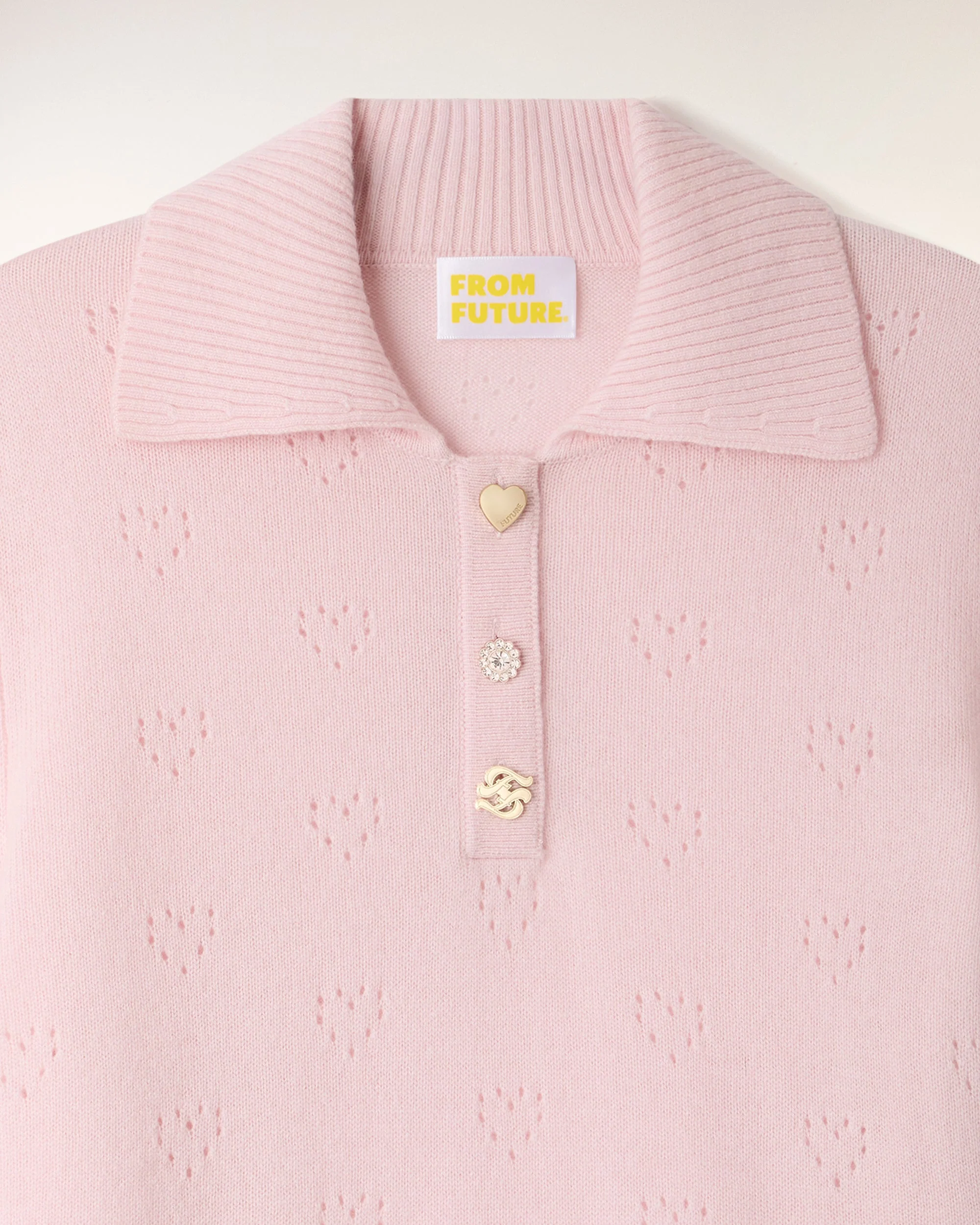 Heart Openwork Polo Sweater (S26 / FEMME / Sky Pink) - Image 6
