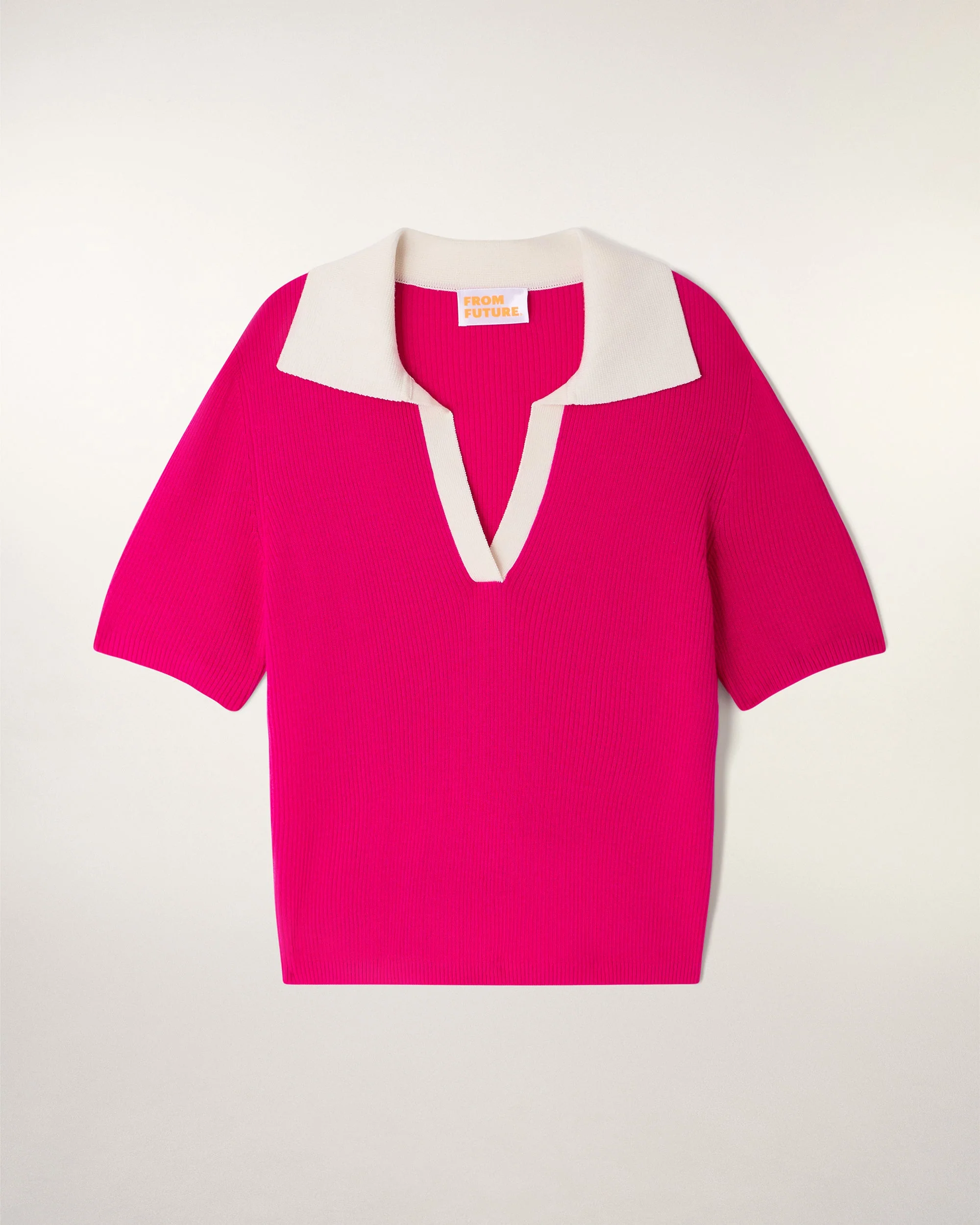 Two-tone Crop Polo Sweater (PERM / FEMME / Tropical Raspberry / RWS) - Image 6