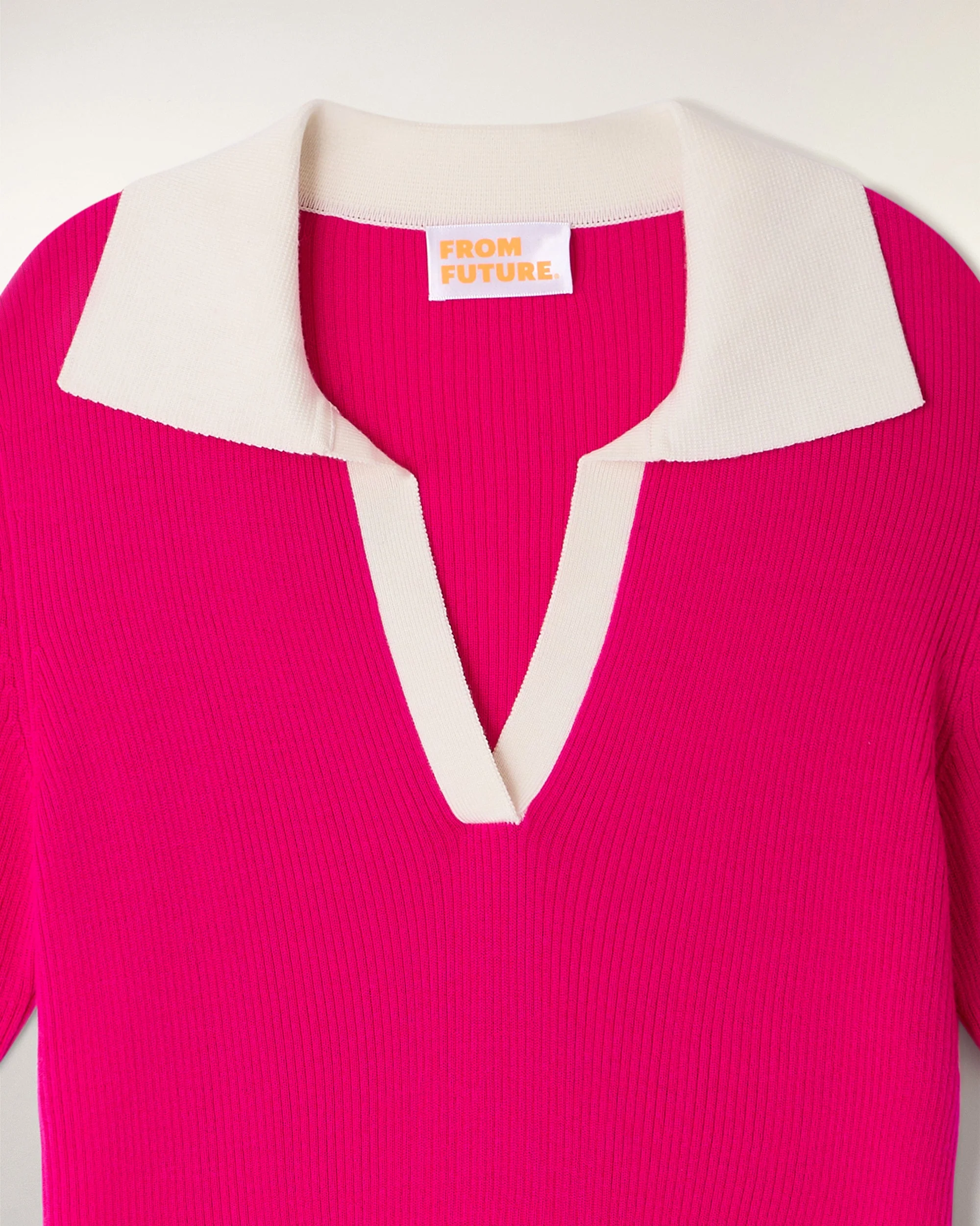 Two-tone Crop Polo Sweater (PERM / FEMME / Tropical Raspberry / RWS) - Image 7