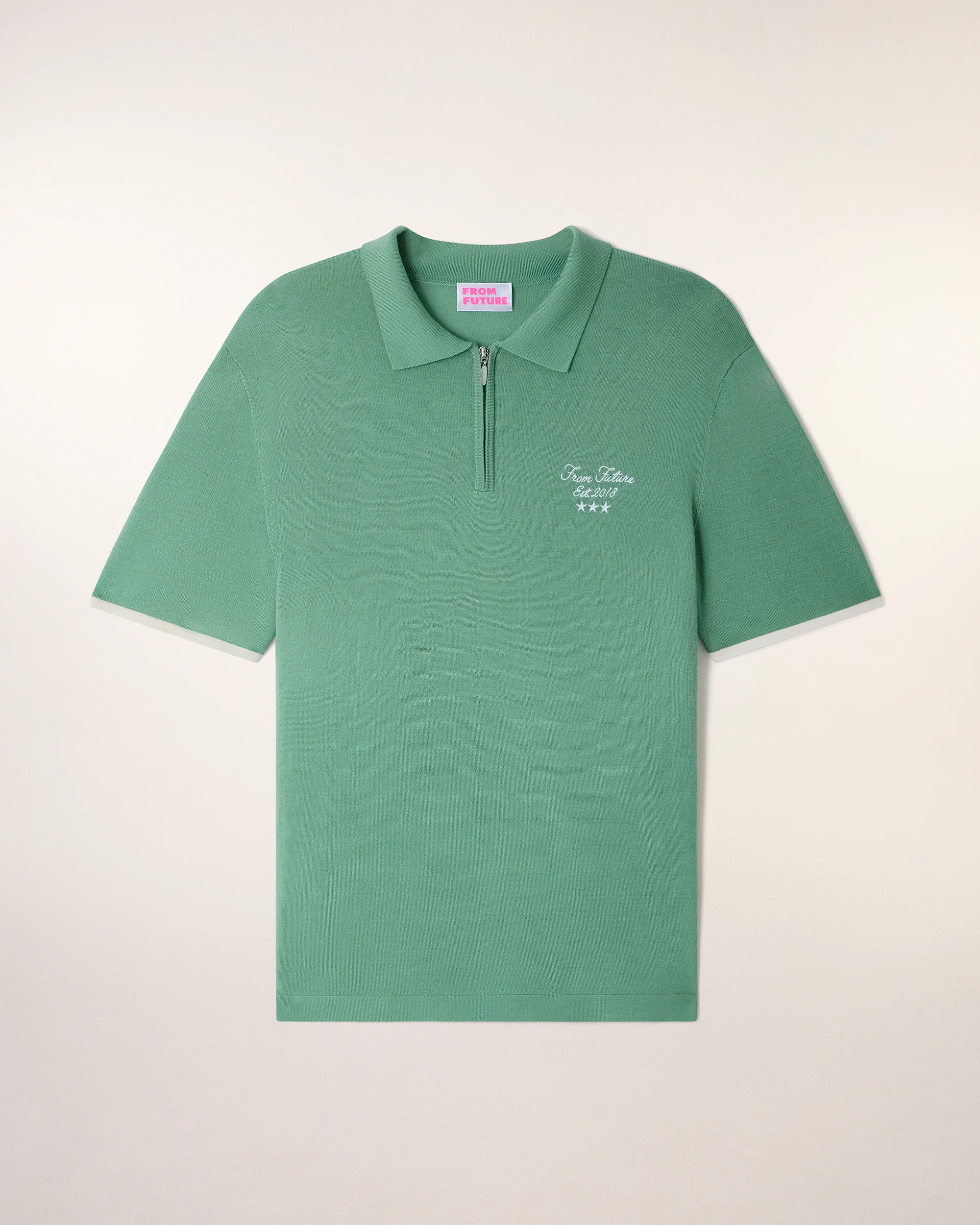 Zipped Polo Sweater with "Future" Embroidery (S26 / HOMME / Forever Green / RWS)