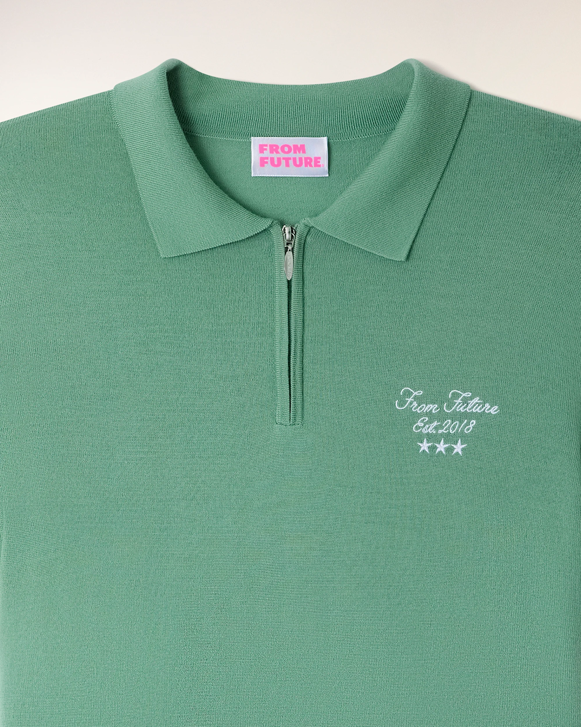 Zipped Polo Sweater with "Future" Embroidery (S26 / HOMME / Forever Green / RWS) - Image 2