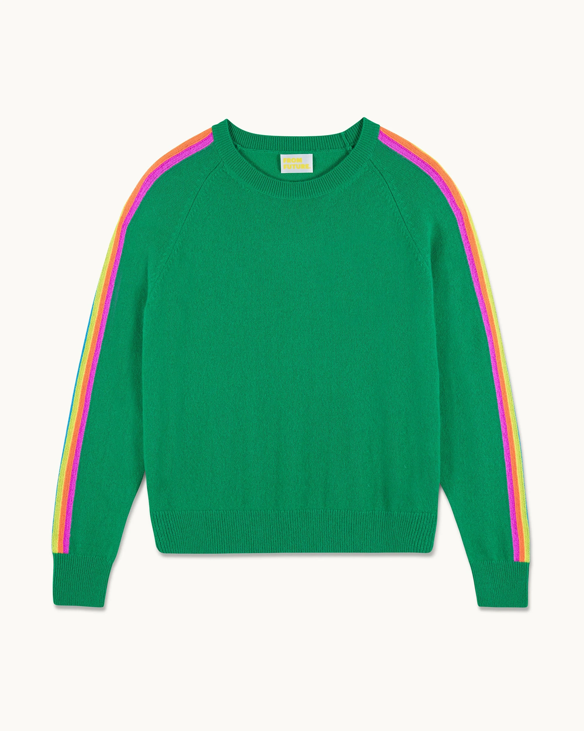 Crewneck Sweater with Multicolored Stripes on the Sleeves (S25 / WOMEN / Tropical Green) - Image 5