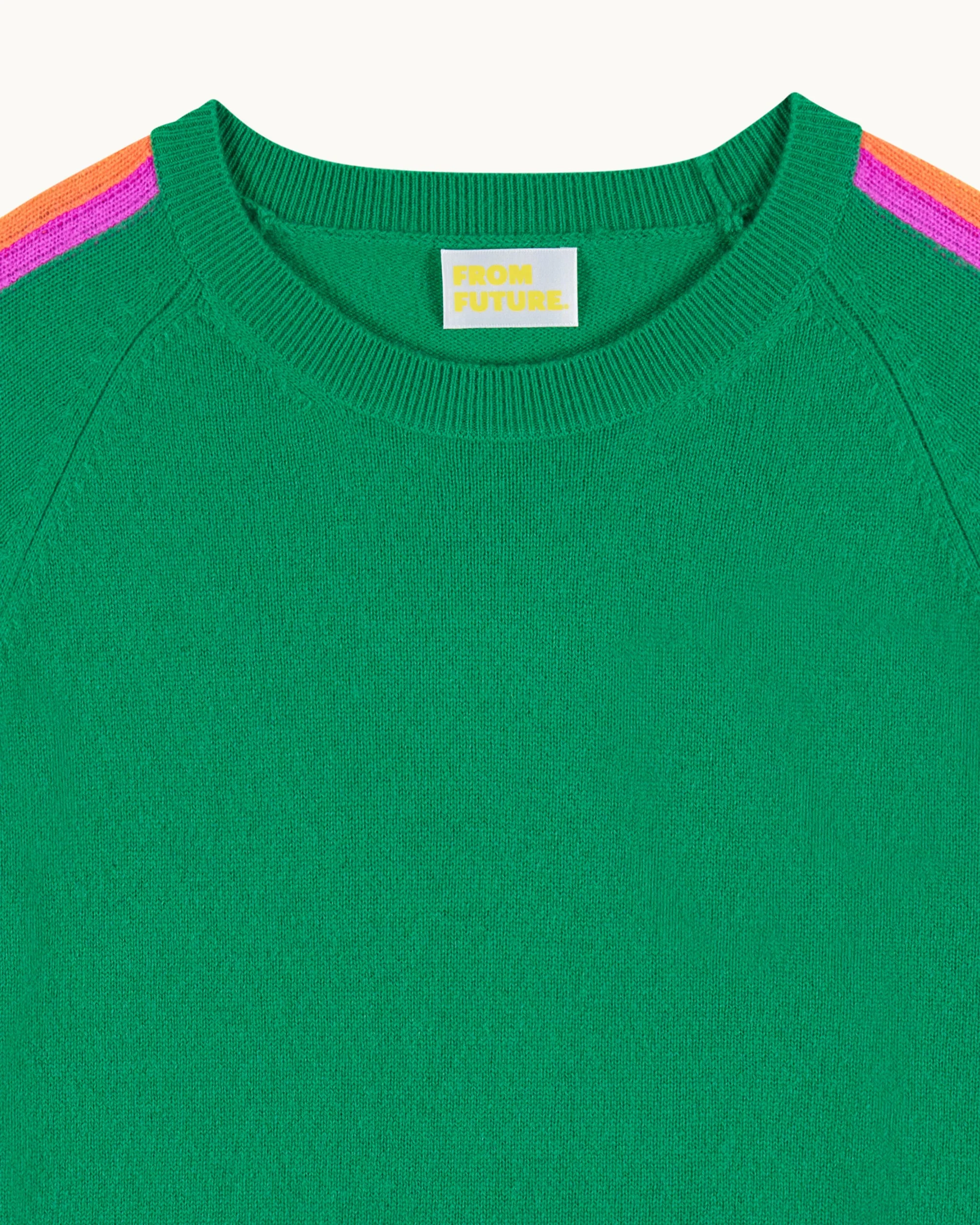 Crewneck Sweater with Multicolored Stripes on the Sleeves (S25 / WOMEN / Tropical Green) - Image 6