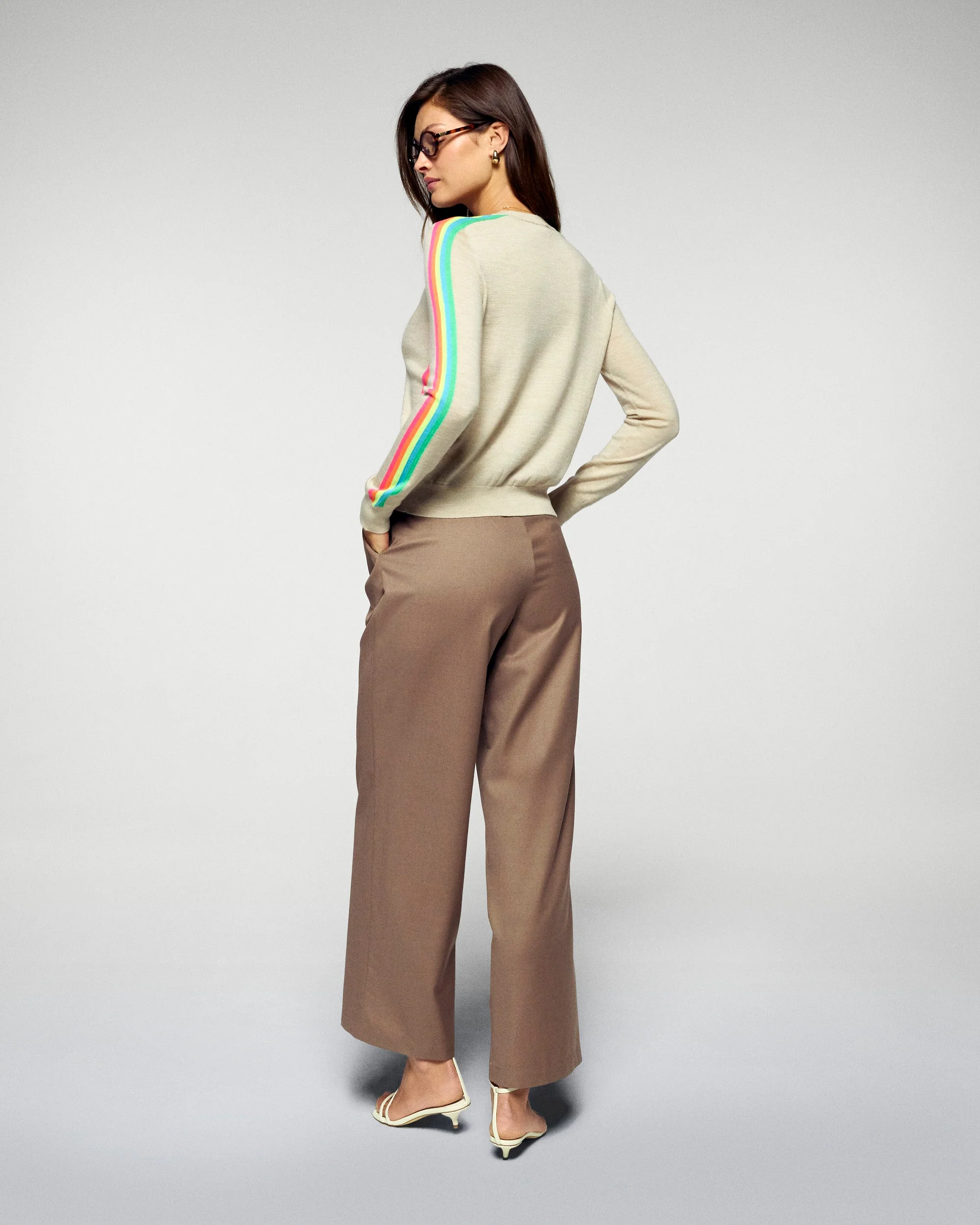 Crewneck Sweater Multicolor Sleeve Bands  (H25 / FEMME / Heather Beige / RWS) - Image 4