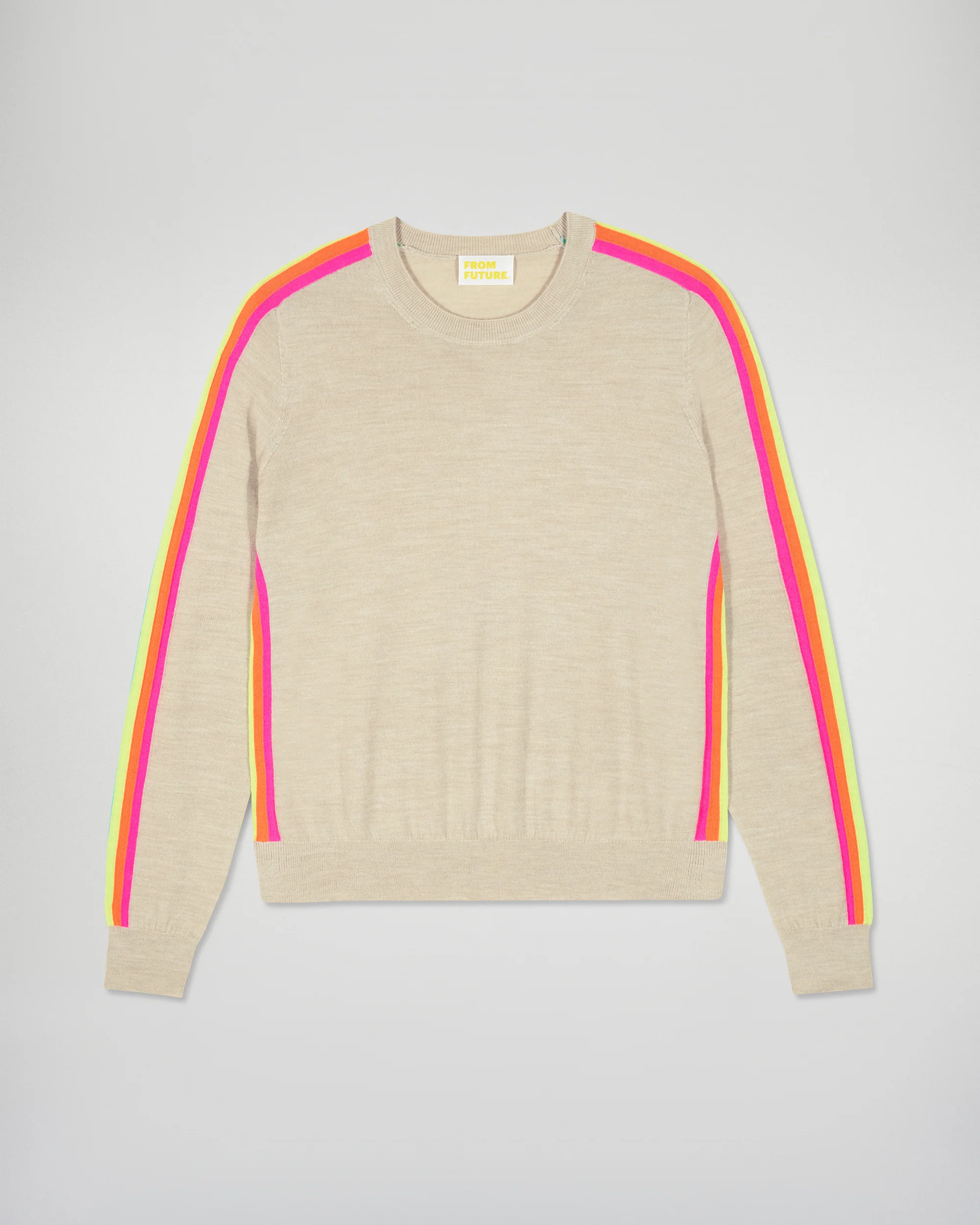 Crewneck Sweater Multicolor Sleeve Bands  (H25 / FEMME / Heather Beige / RWS) - Image 5