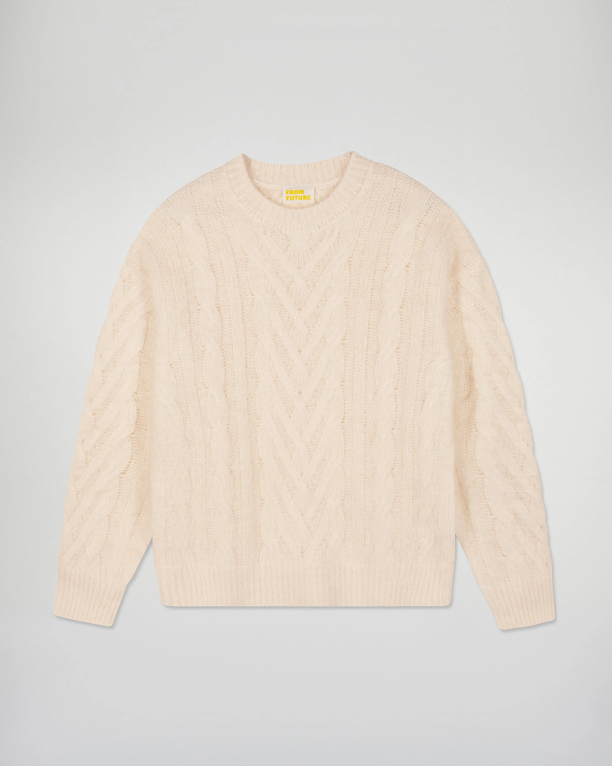 Brushed Cashmere Cable Knit Crew Neck Sweater (H25 / FEMME / Ecru) - Image 8