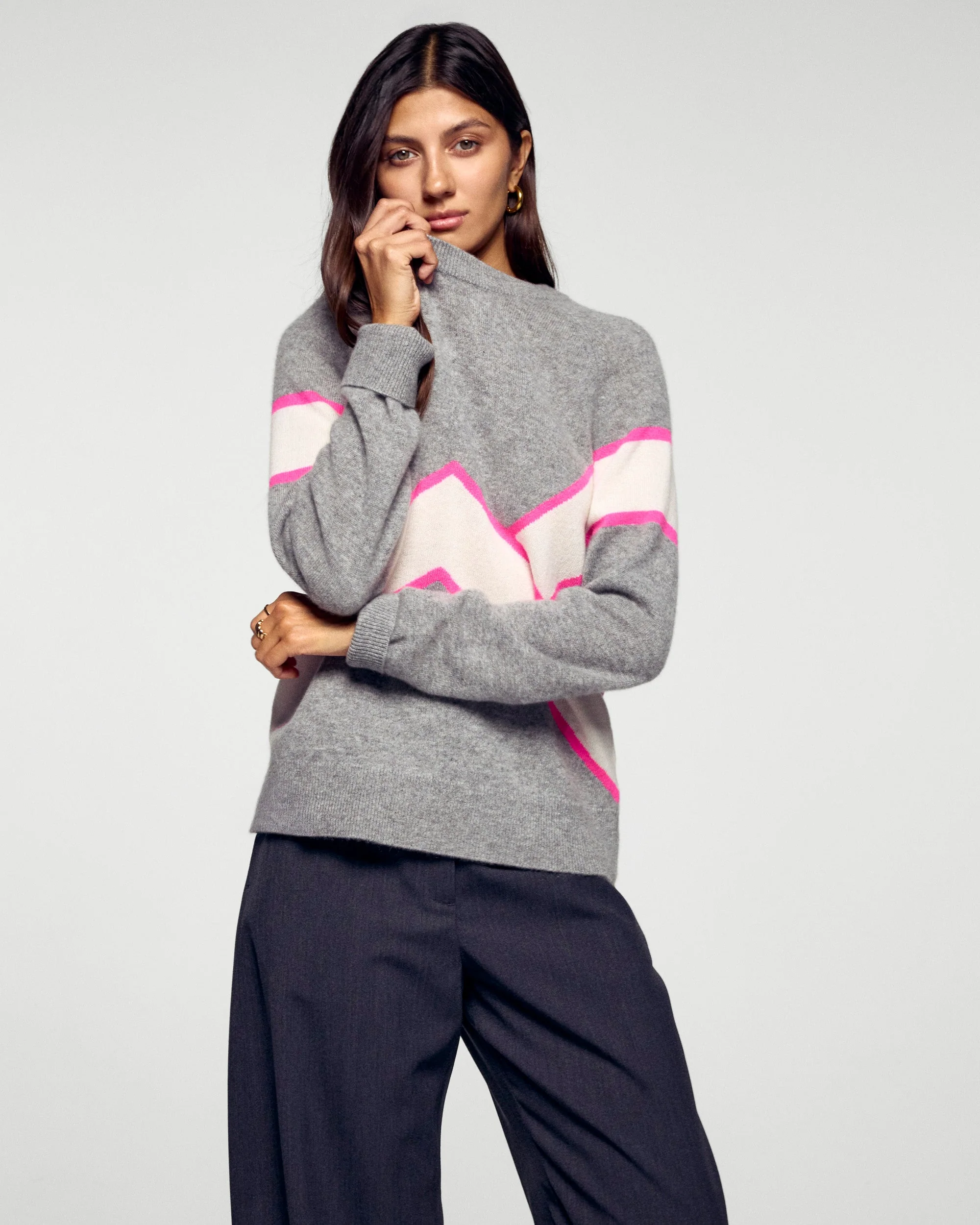 Striped Crew Neck Sweater H25 / FEMME / Gris Chiné Foncé)