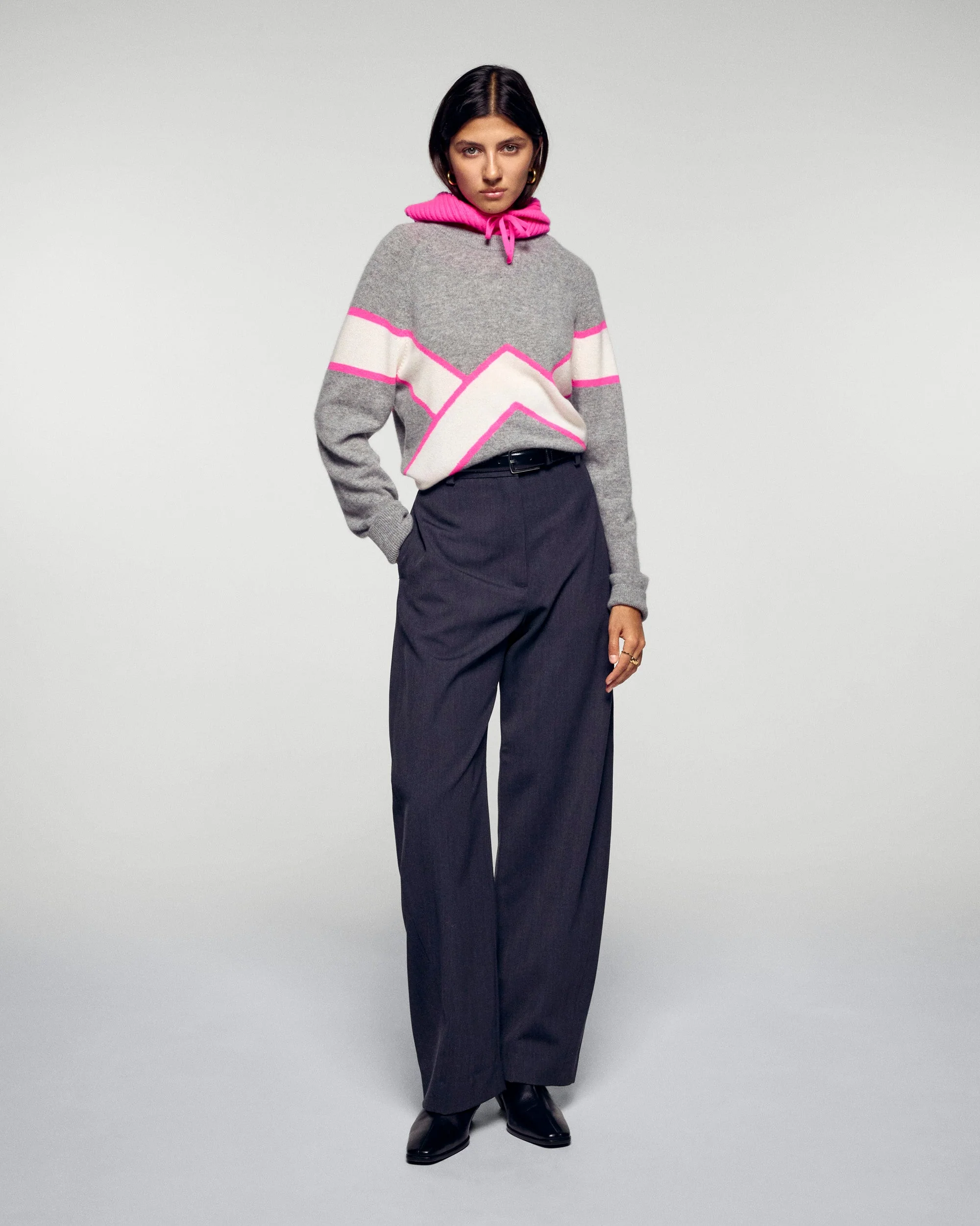 Striped Crew Neck Sweater H25 / FEMME / Gris Chiné Foncé) - Image 2