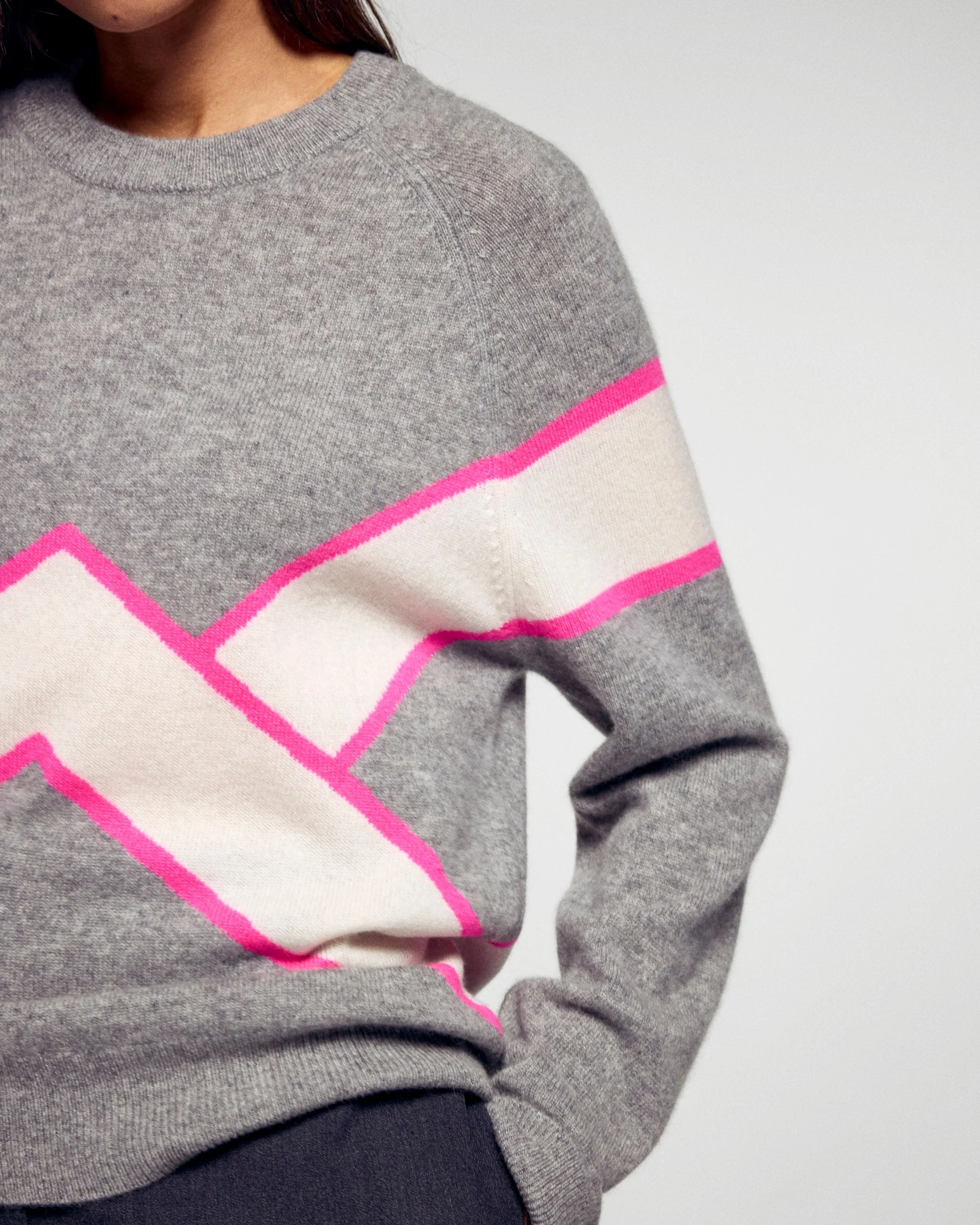 Striped Crew Neck Sweater H25 / FEMME / Gris Chiné Foncé) - Image 3