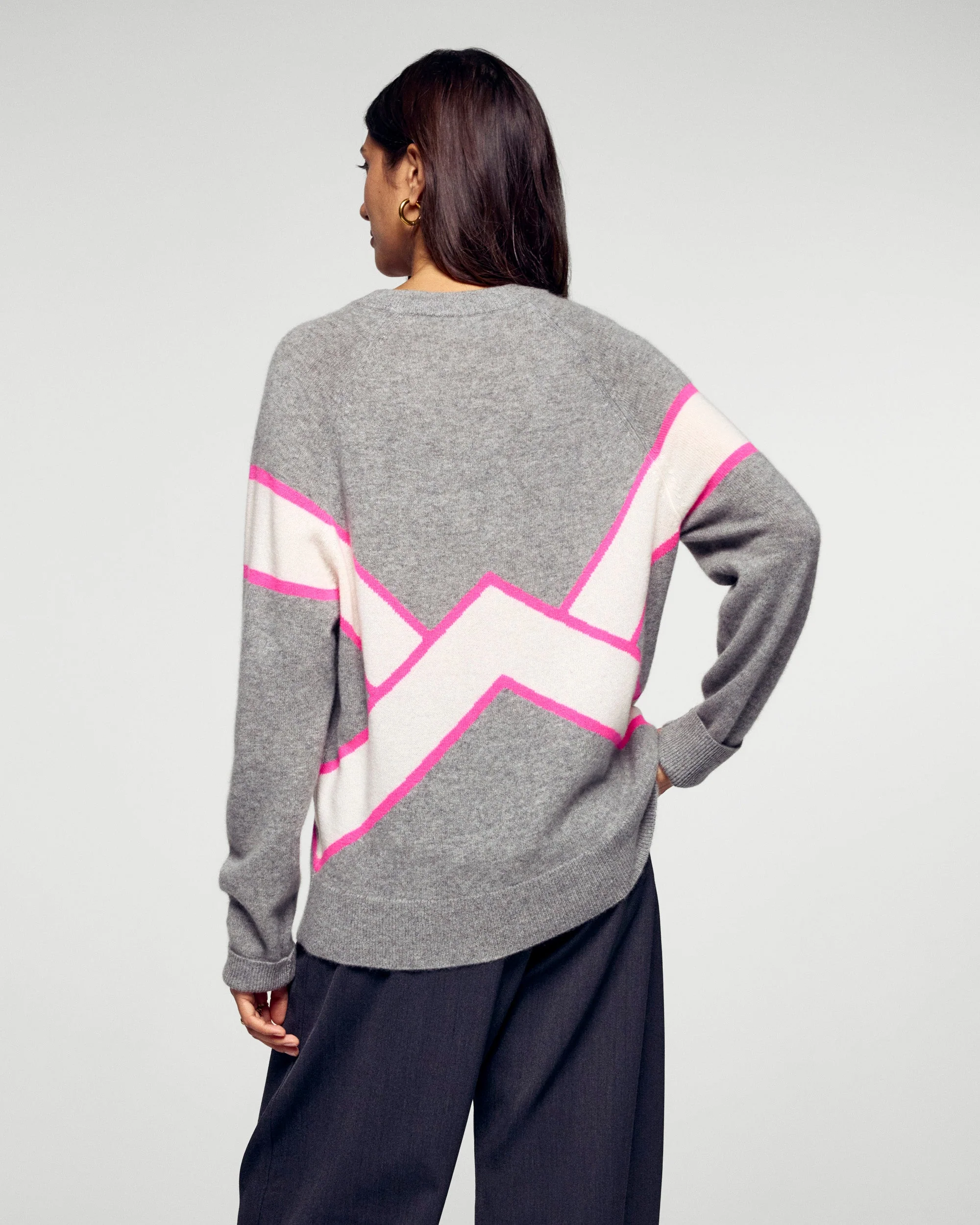 Striped Crew Neck Sweater H25 / FEMME / Gris Chiné Foncé) - Image 4