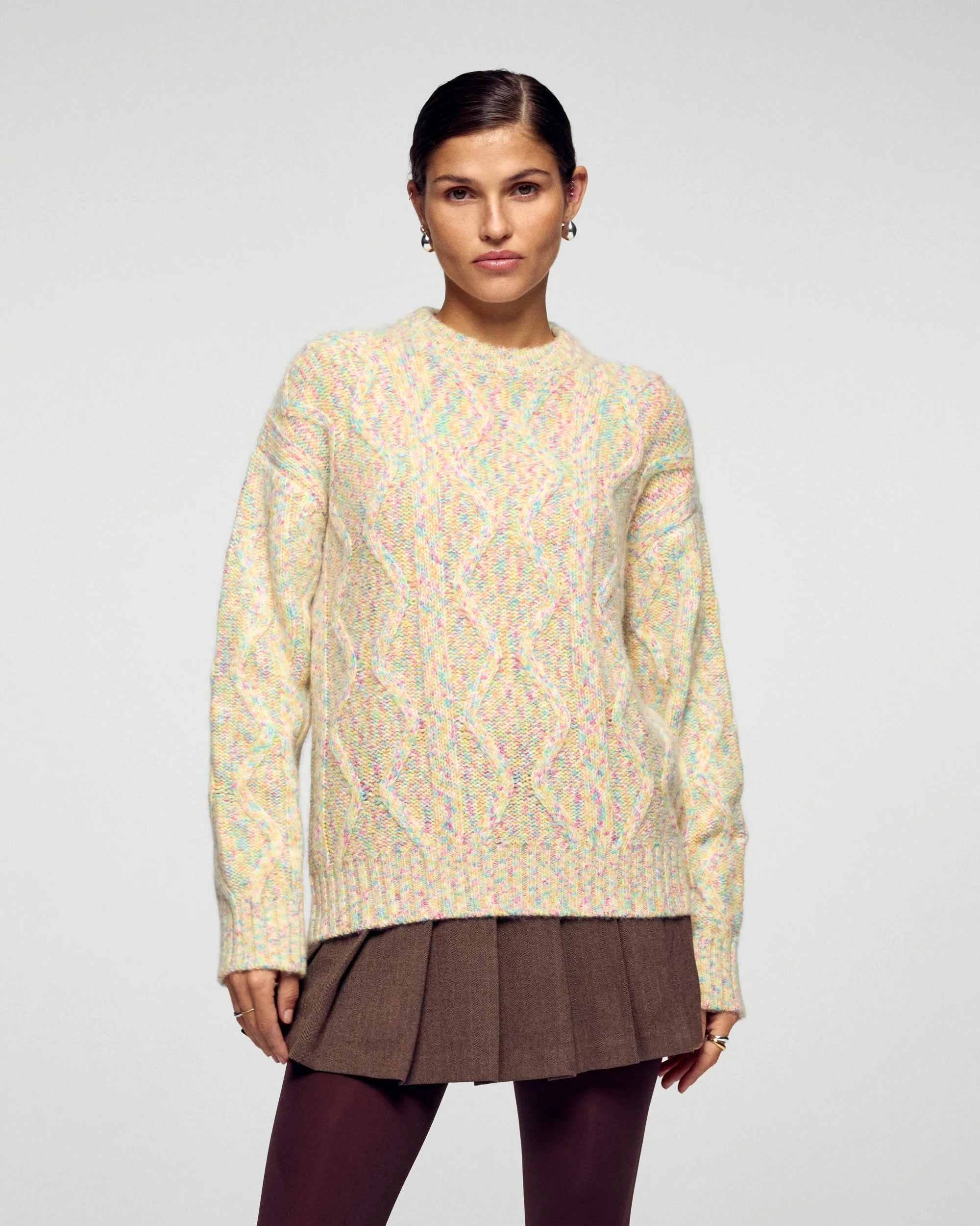 Multicolor Crew Neck Cable Knit Sweater (H25 / FEMME / Multico) - Image 2