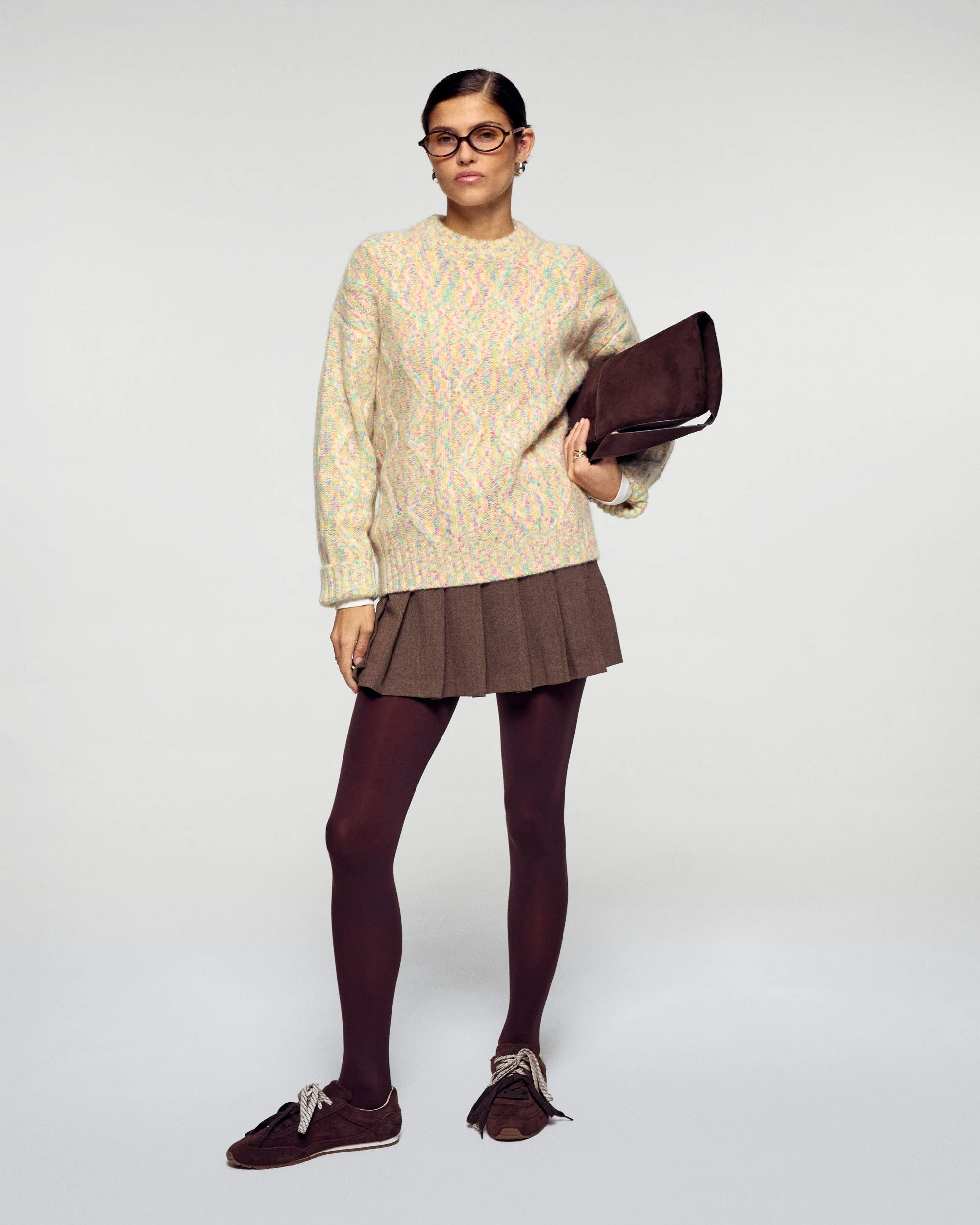 Multicolor Crew Neck Cable Knit Sweater (H25 / FEMME / Multico) - Image 3