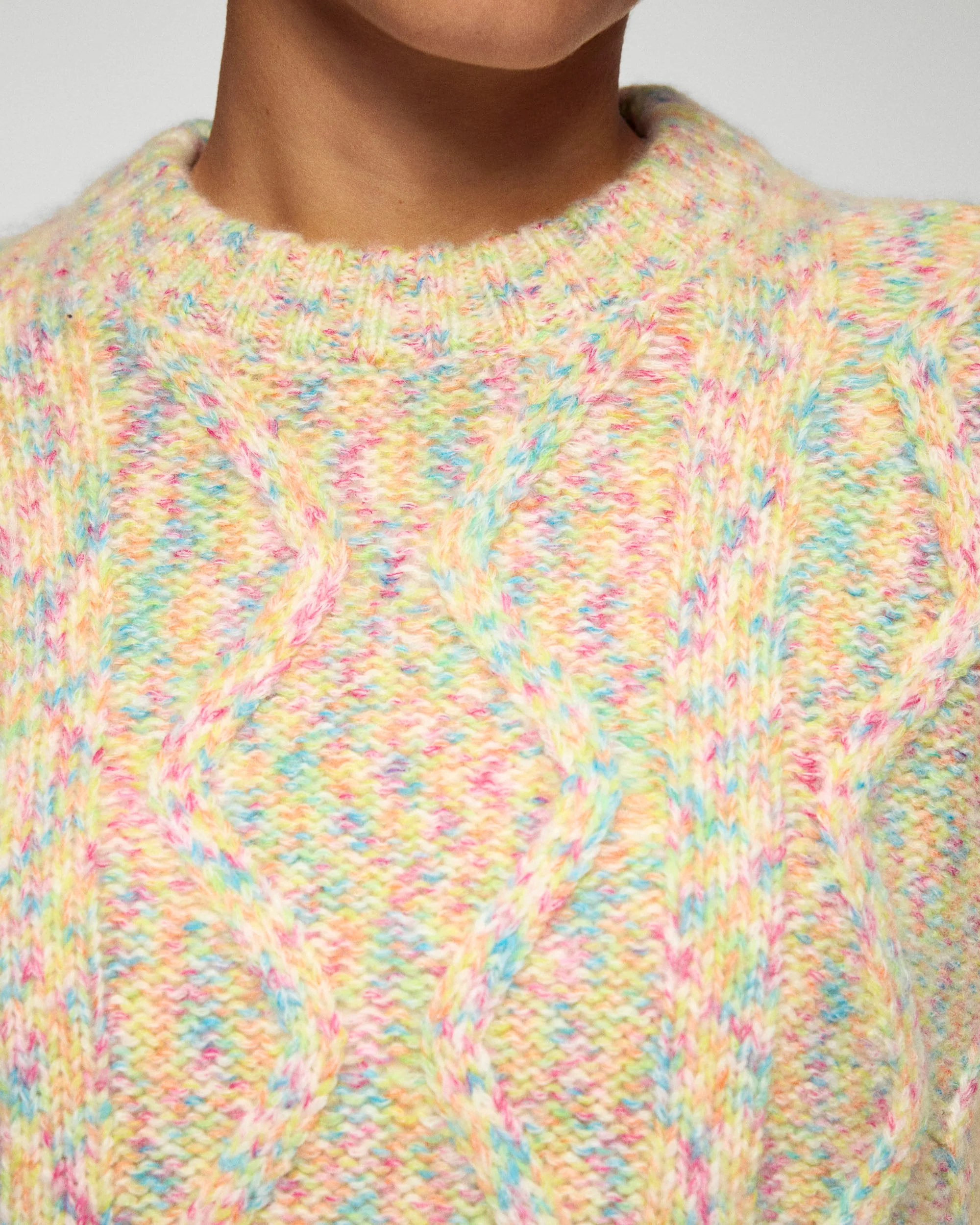 Multicolor Crew Neck Cable Knit Sweater (H25 / FEMME / Multico) - Image 4