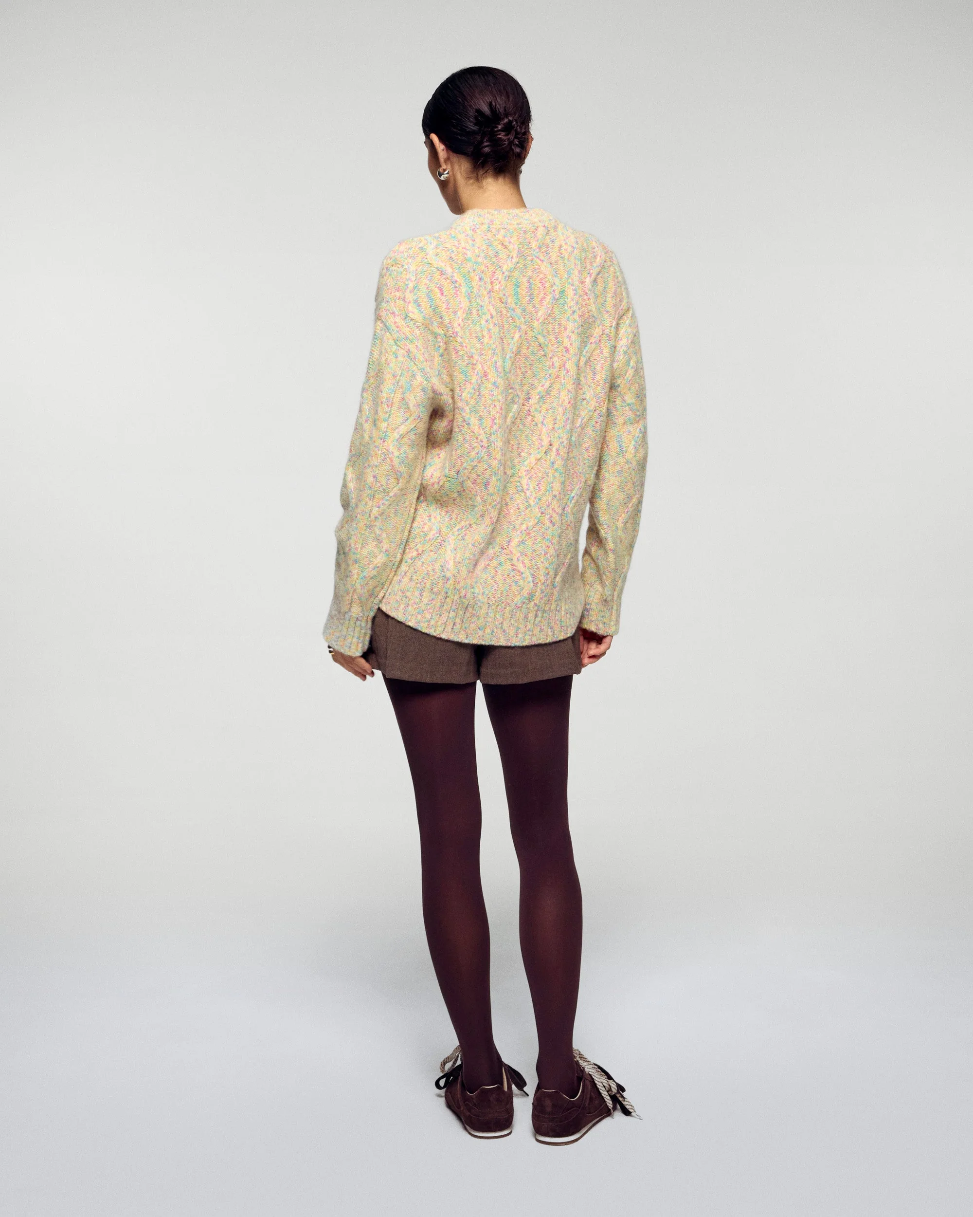 Multicolor Crew Neck Cable Knit Sweater (H25 / FEMME / Multico) - Image 5