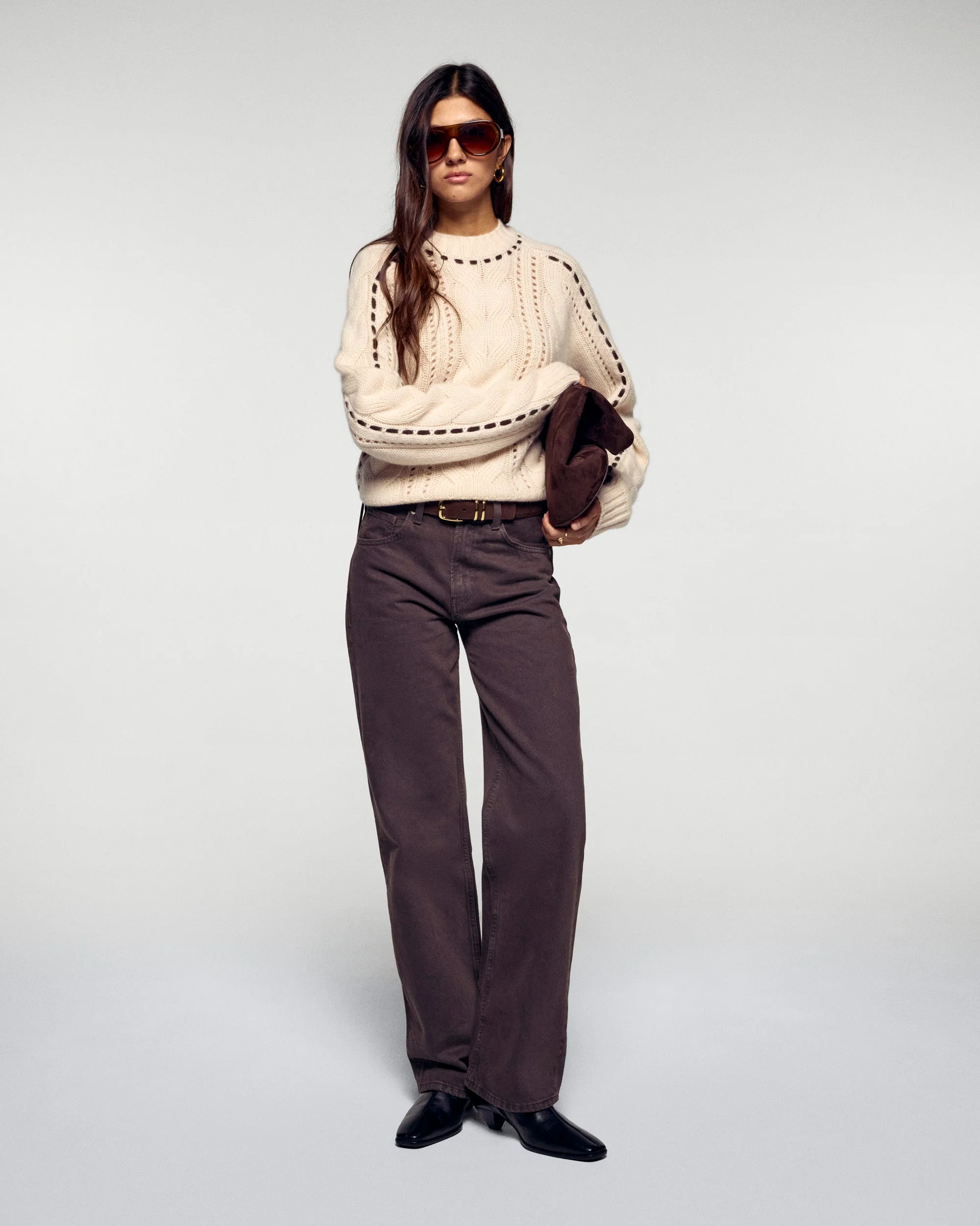 Crew Neck Cable Knit Sweater(H25 / FEMME / Sand) - Image 3