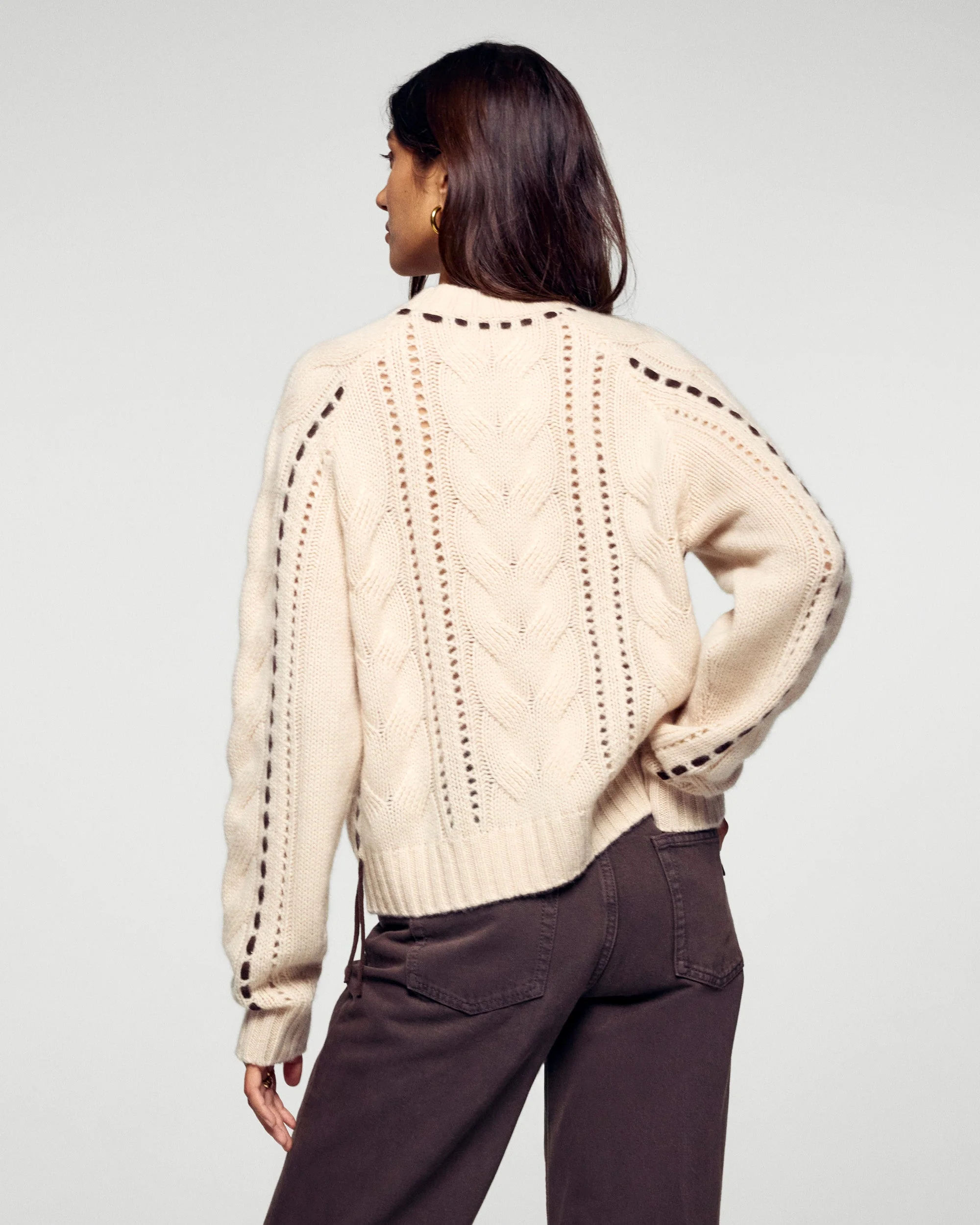 Crew Neck Cable Knit Sweater(H25 / FEMME / Sand) - Image 4