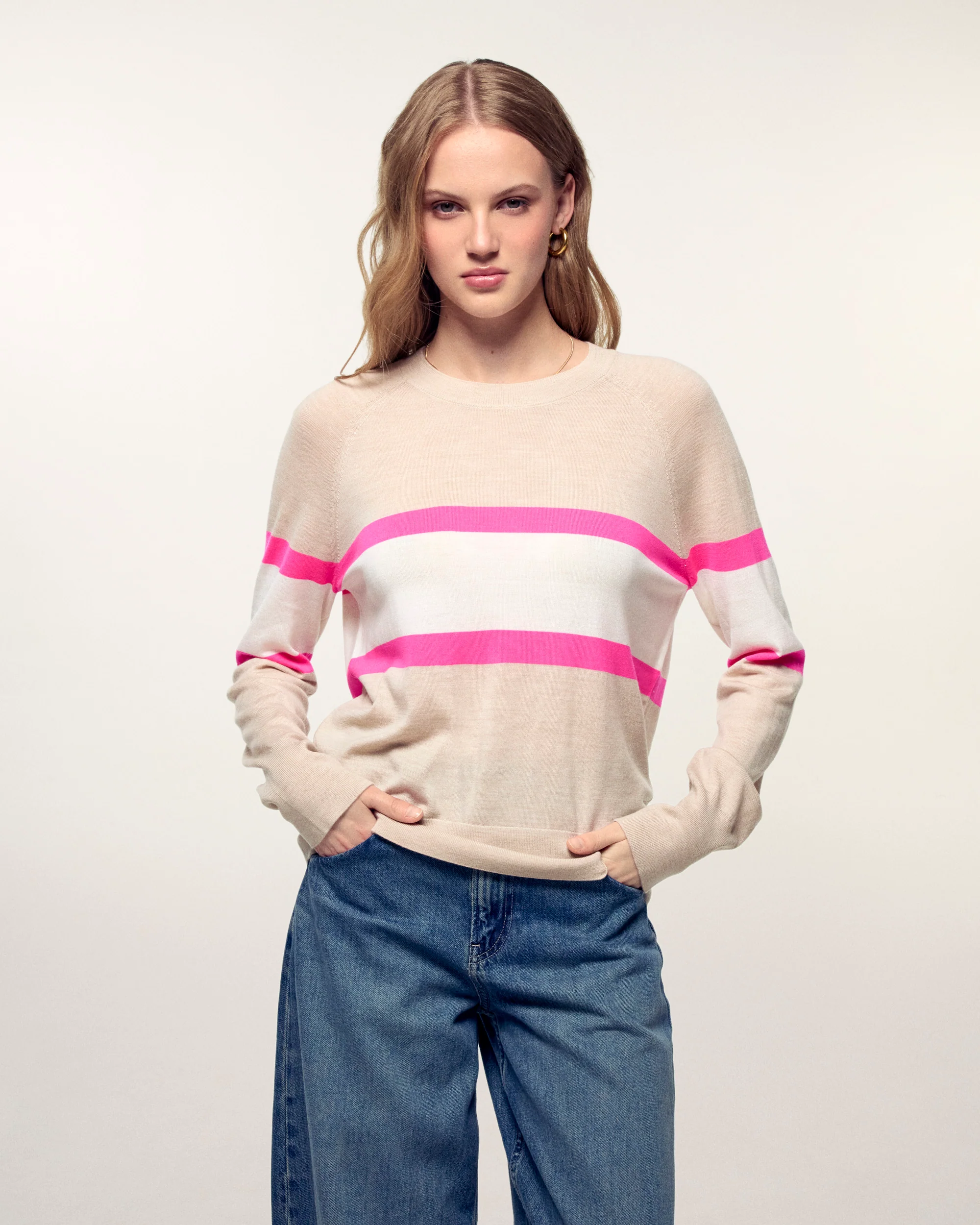 Striped Tricolor Crewneck Sweater (S26 / FEMME / Beige Chiné / RWS)