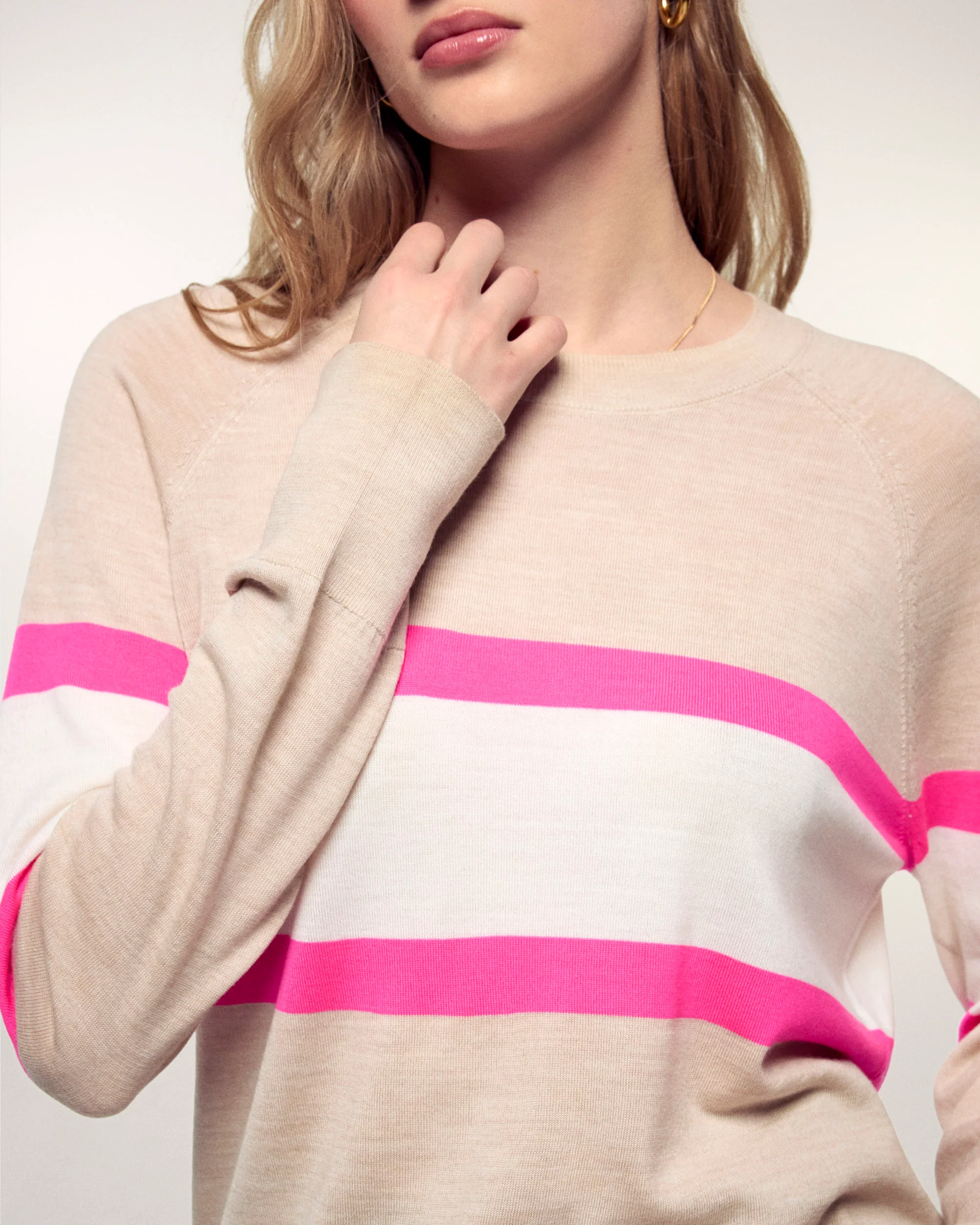 Striped Tricolor Crewneck Sweater (S26 / FEMME / Beige Chiné / RWS) - Image 2