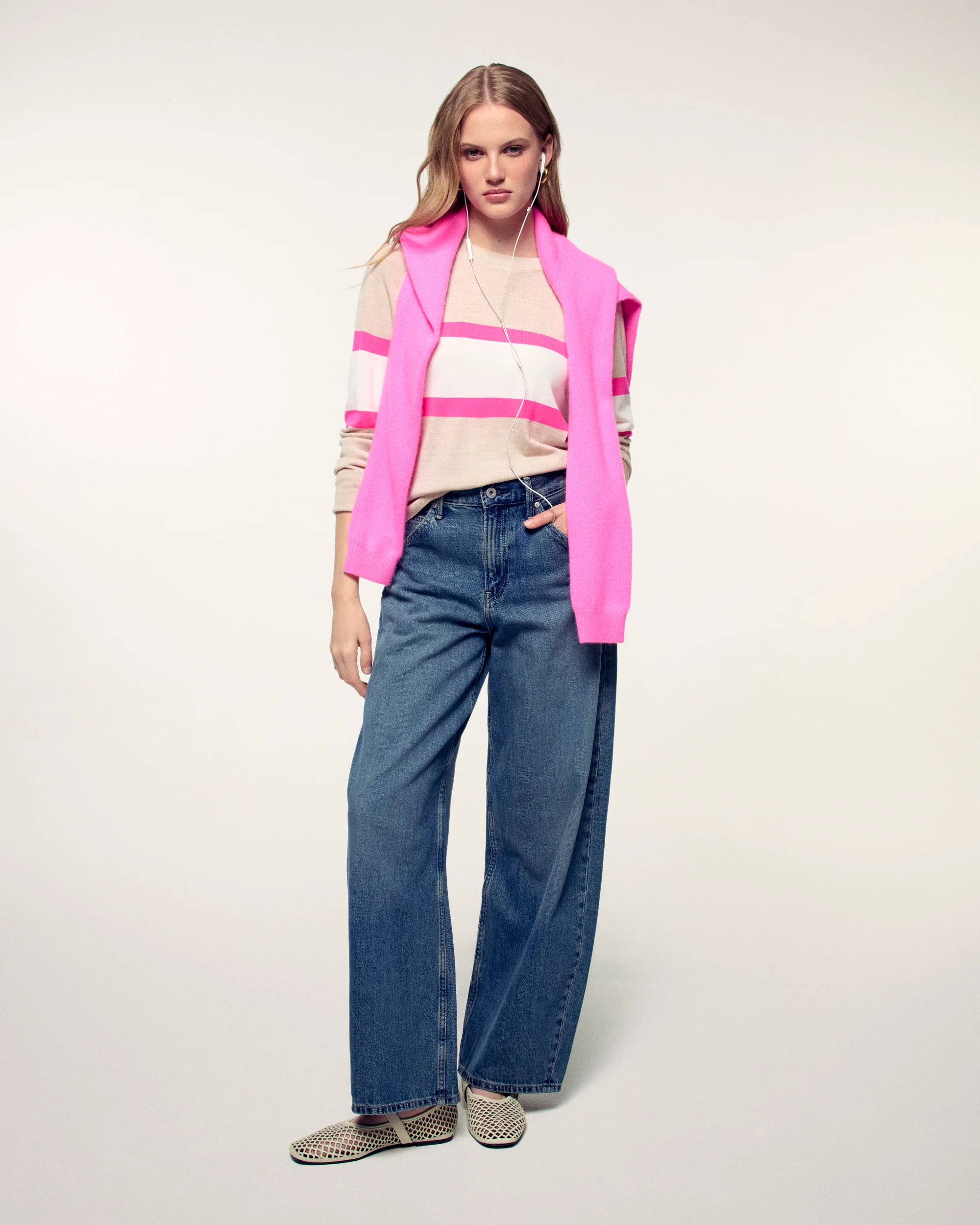 Striped Tricolor Crewneck Sweater (S26 / FEMME / Beige Chiné / RWS) - Image 3