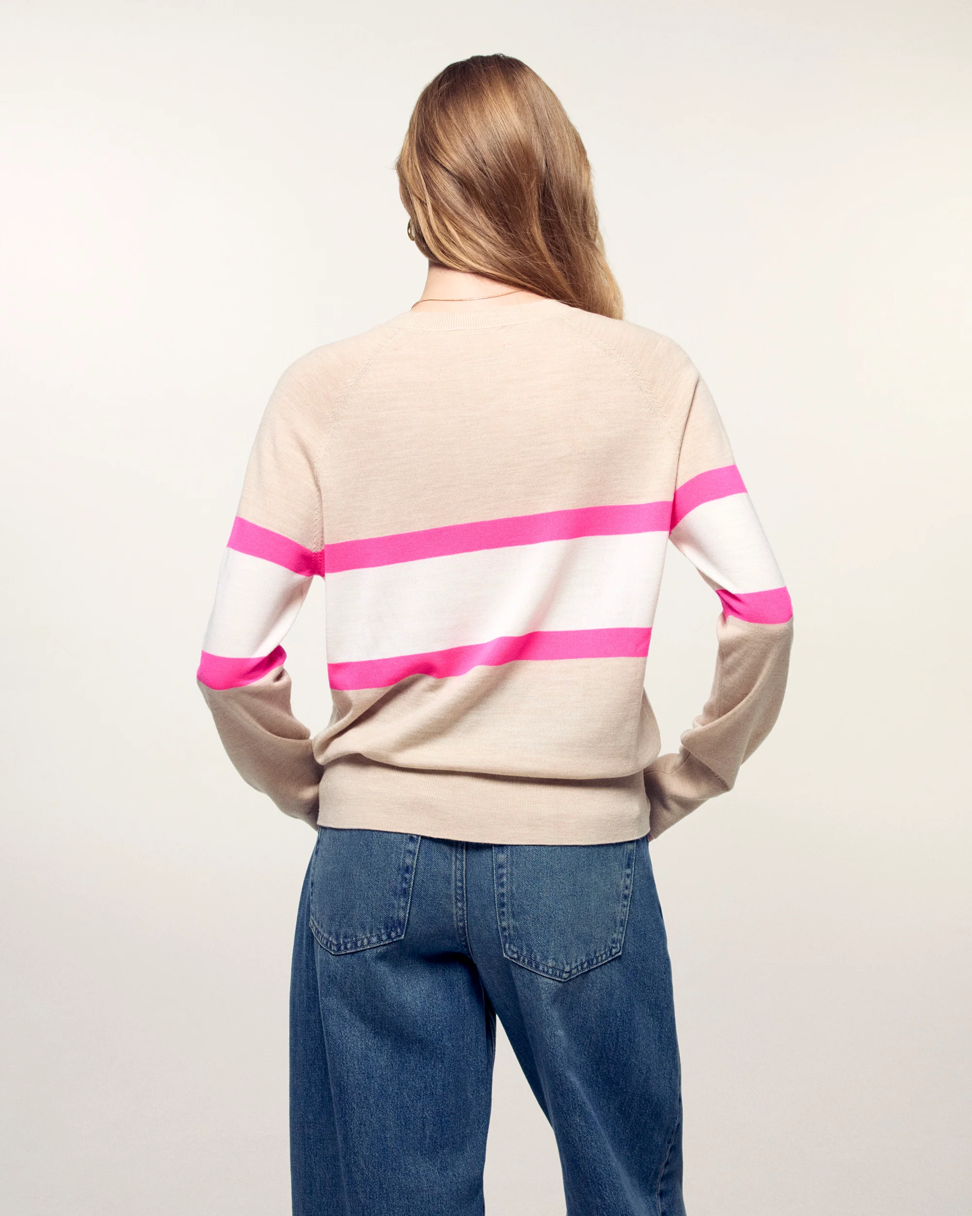 Striped Tricolor Crewneck Sweater (S26 / FEMME / Beige Chiné / RWS) - Image 4