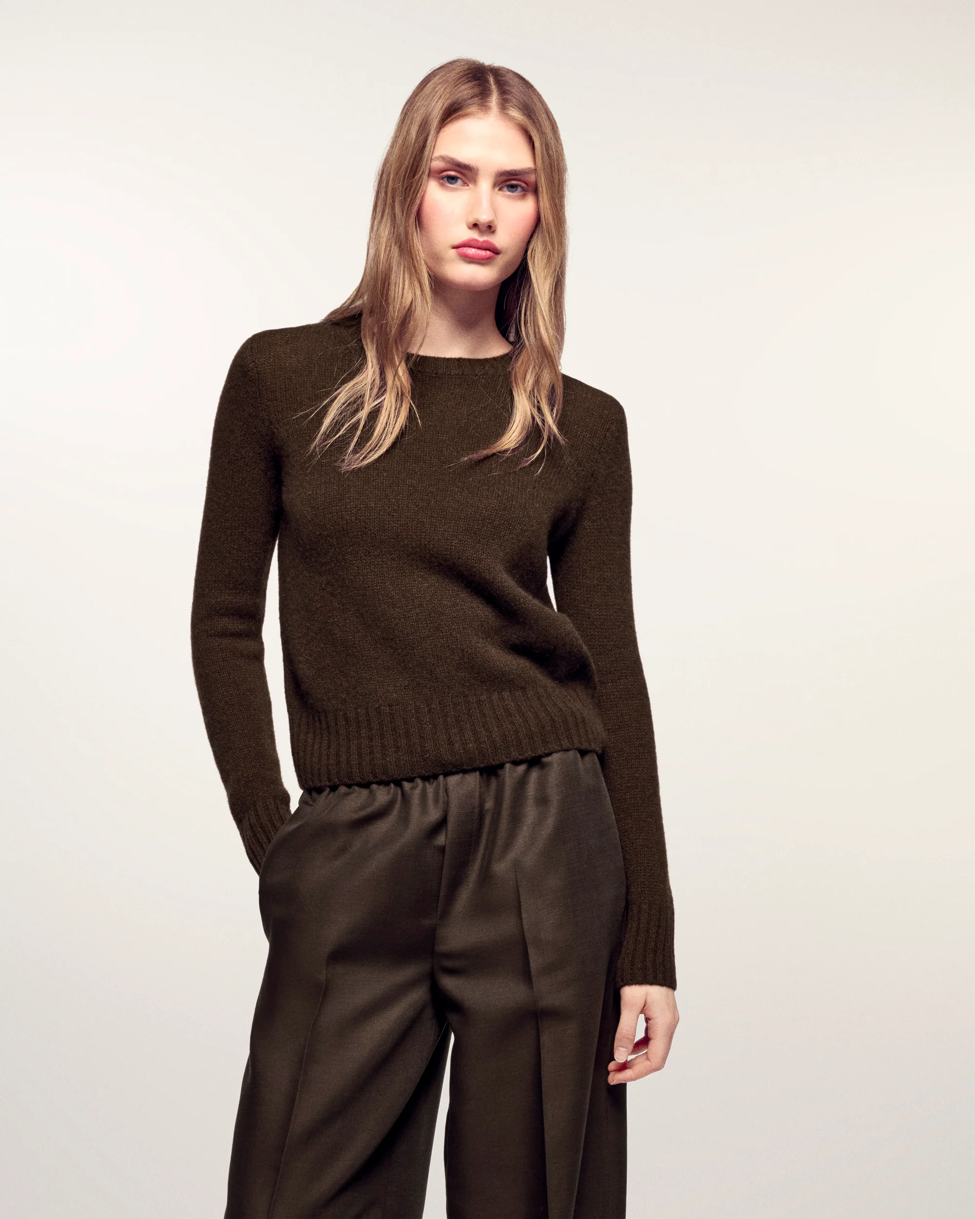 Cropped Crewneck Sweater (S26 / FEMME / Chocolat)