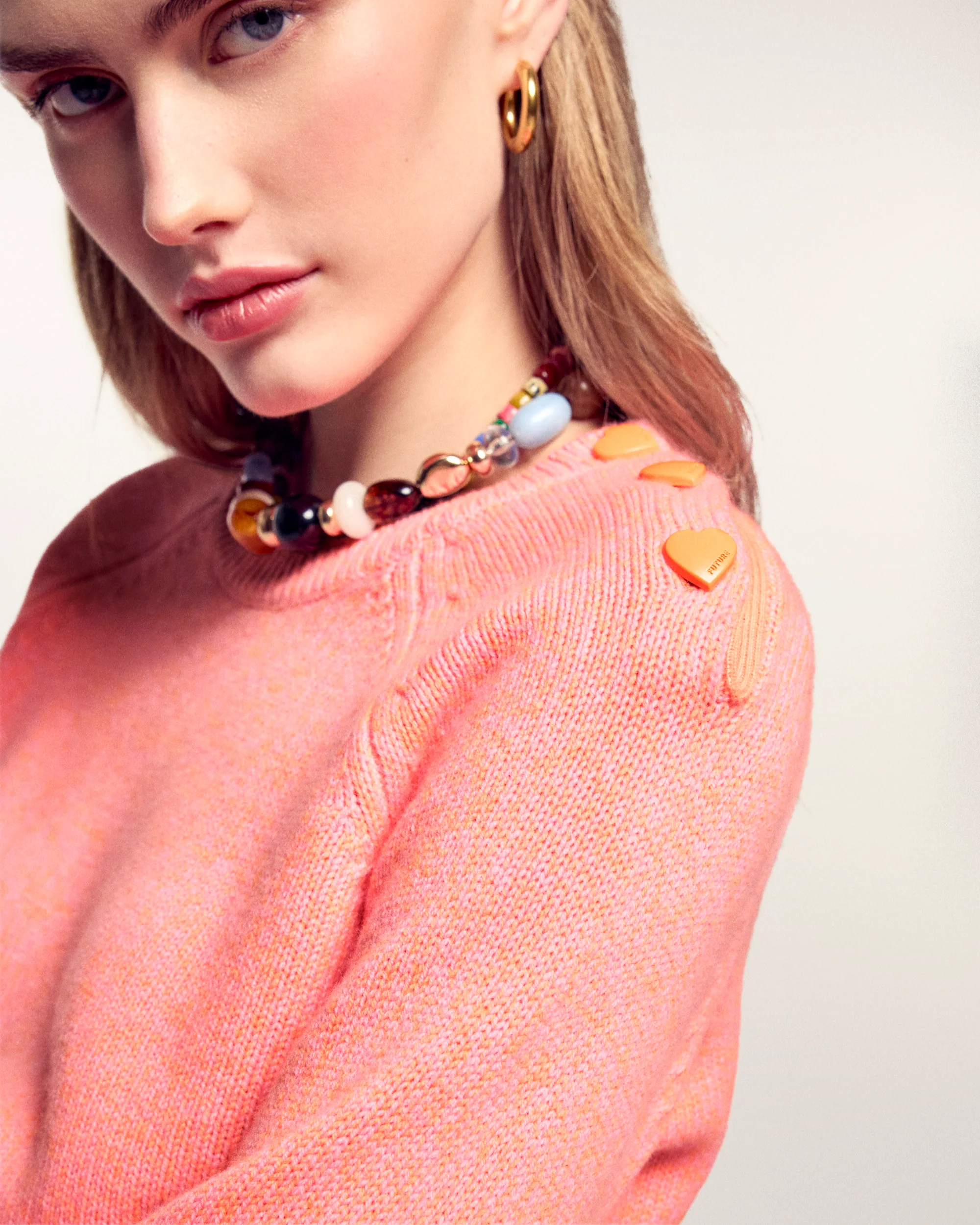 Heart Button Crewneck Sweater (S26 / FEMME / Cocktail Mouline) - Image 2