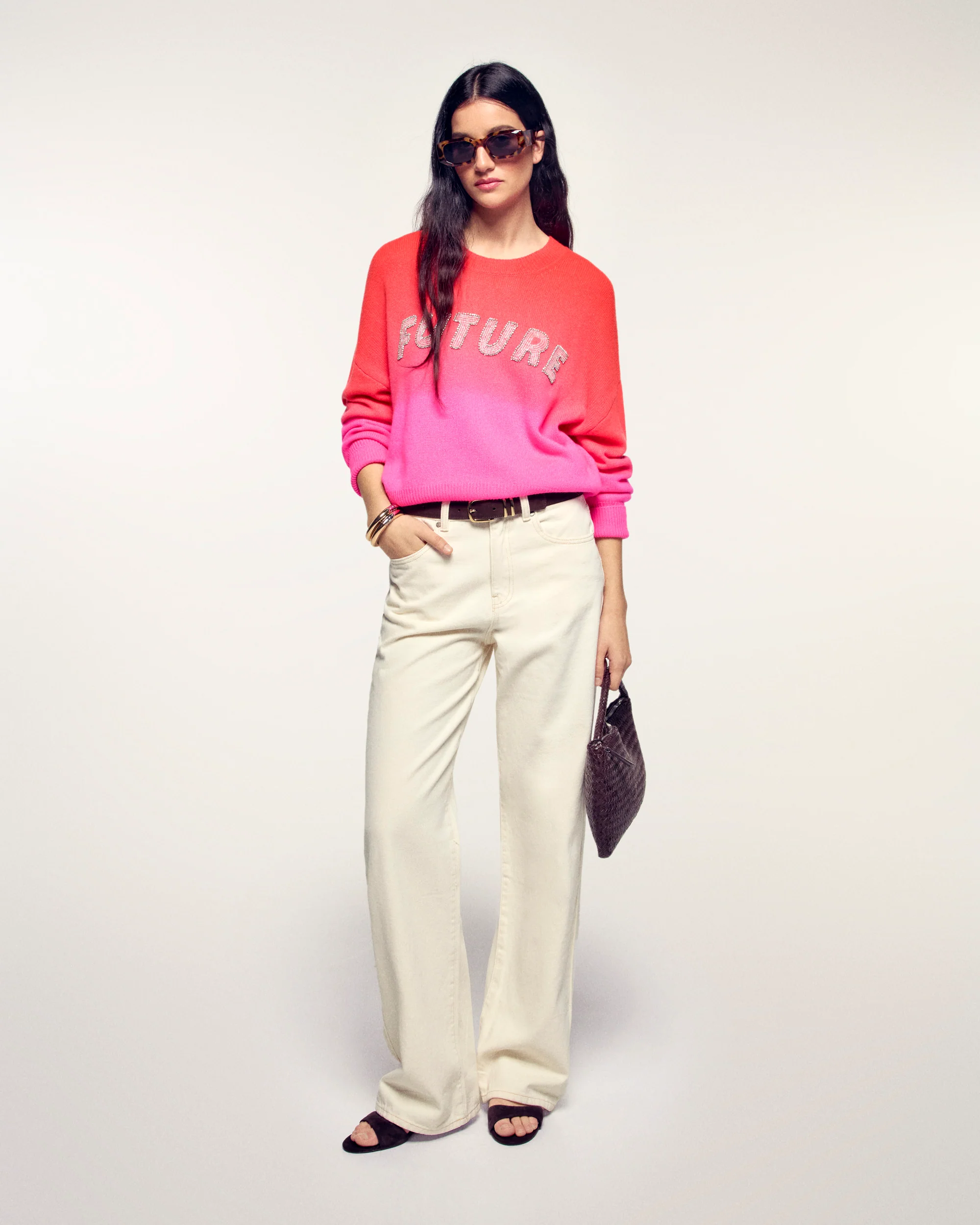 "FUTURE" Pearl Embroidered Crewneck Sweater (S26/ FEMME/ Fire Orange) - Image 3