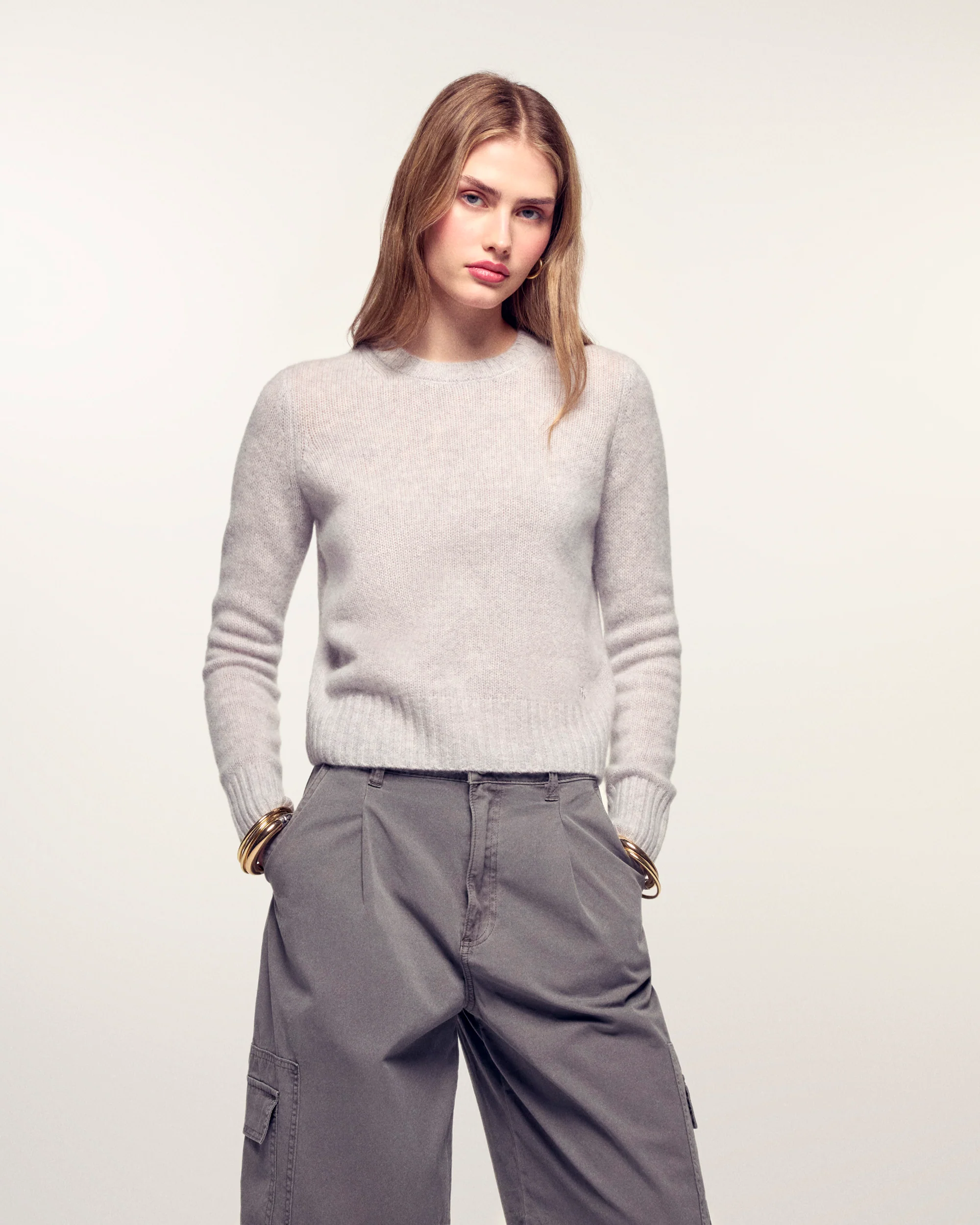 Cropped Crewneck Sweater (S26 / FEMME / Gris Chiné Clair)