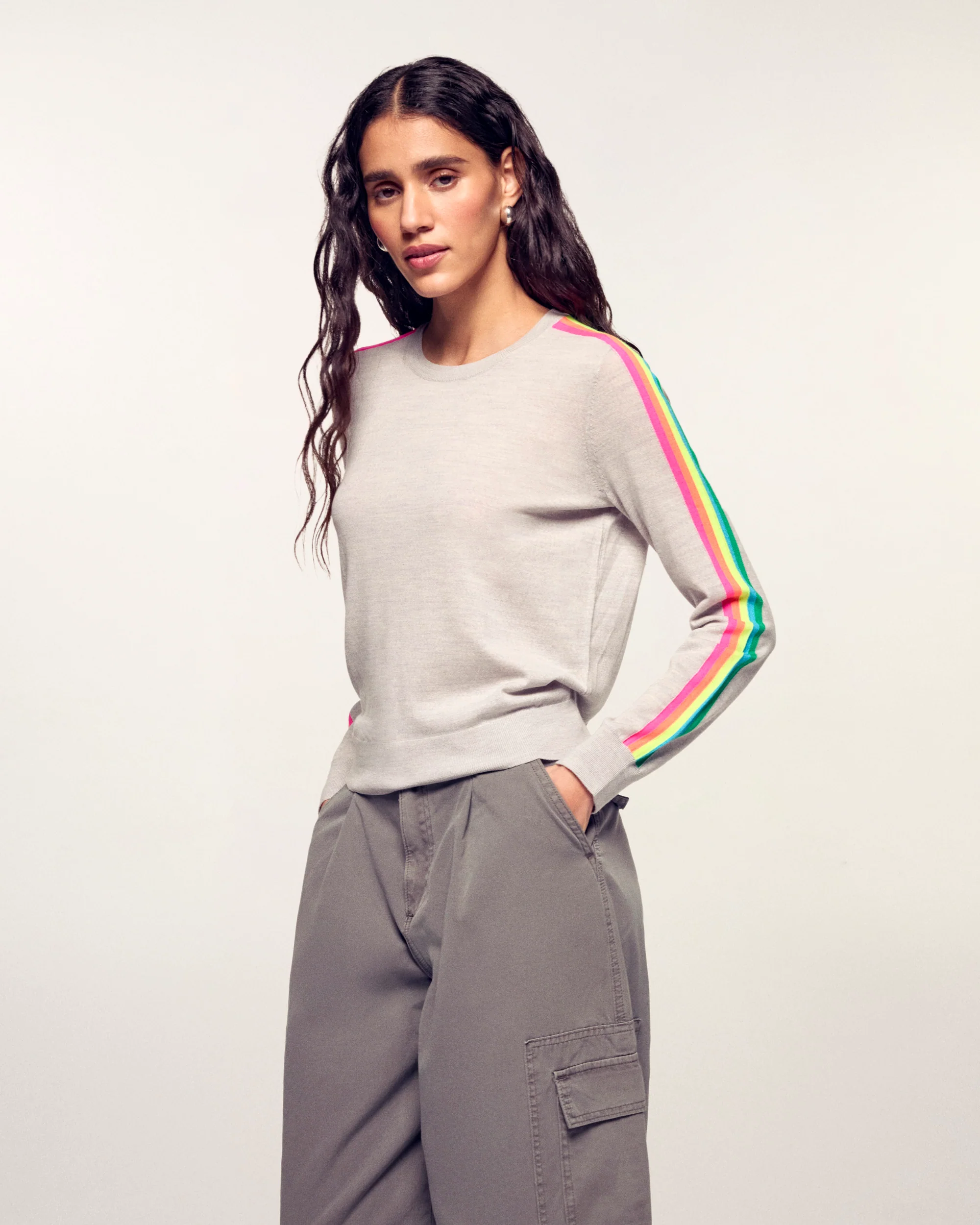 Striped Crewneck Sweater Multicolor (S26 / FEMME / Gris Chiné Clair / RWS)