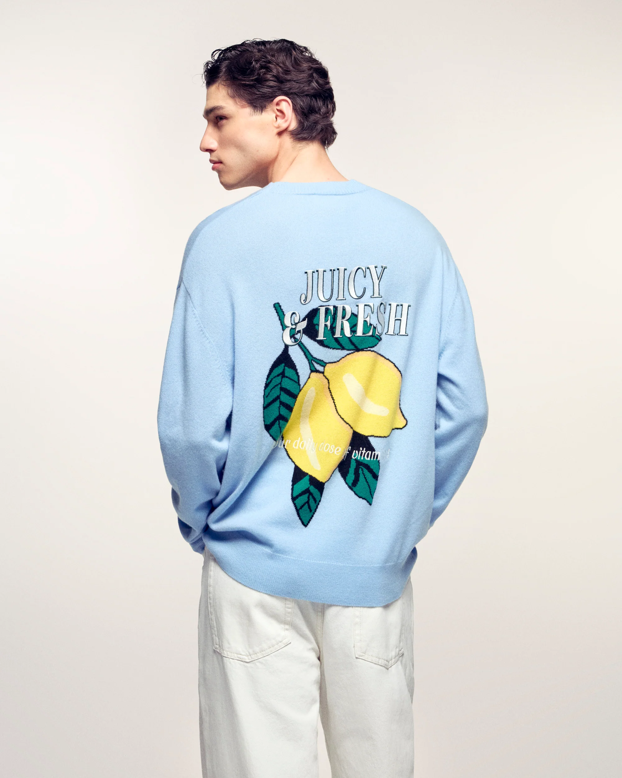 Intarsia Pattern Crew Neck Sweater (S26/ HOMME/ Baby Blue)