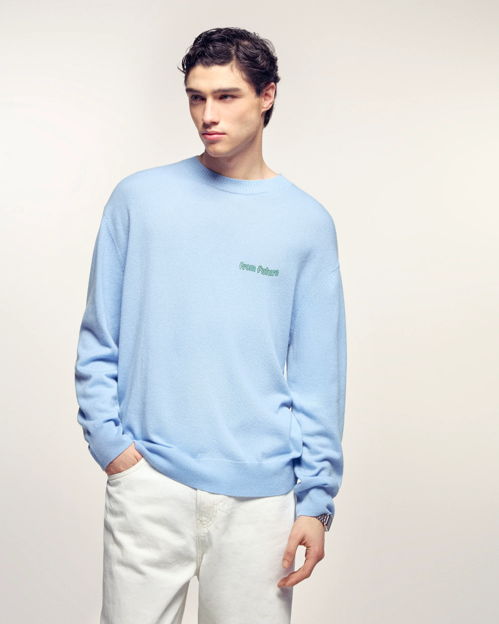 Intarsia Pattern Crew Neck Sweater (S26/ HOMME/ Baby Blue) - Image 2