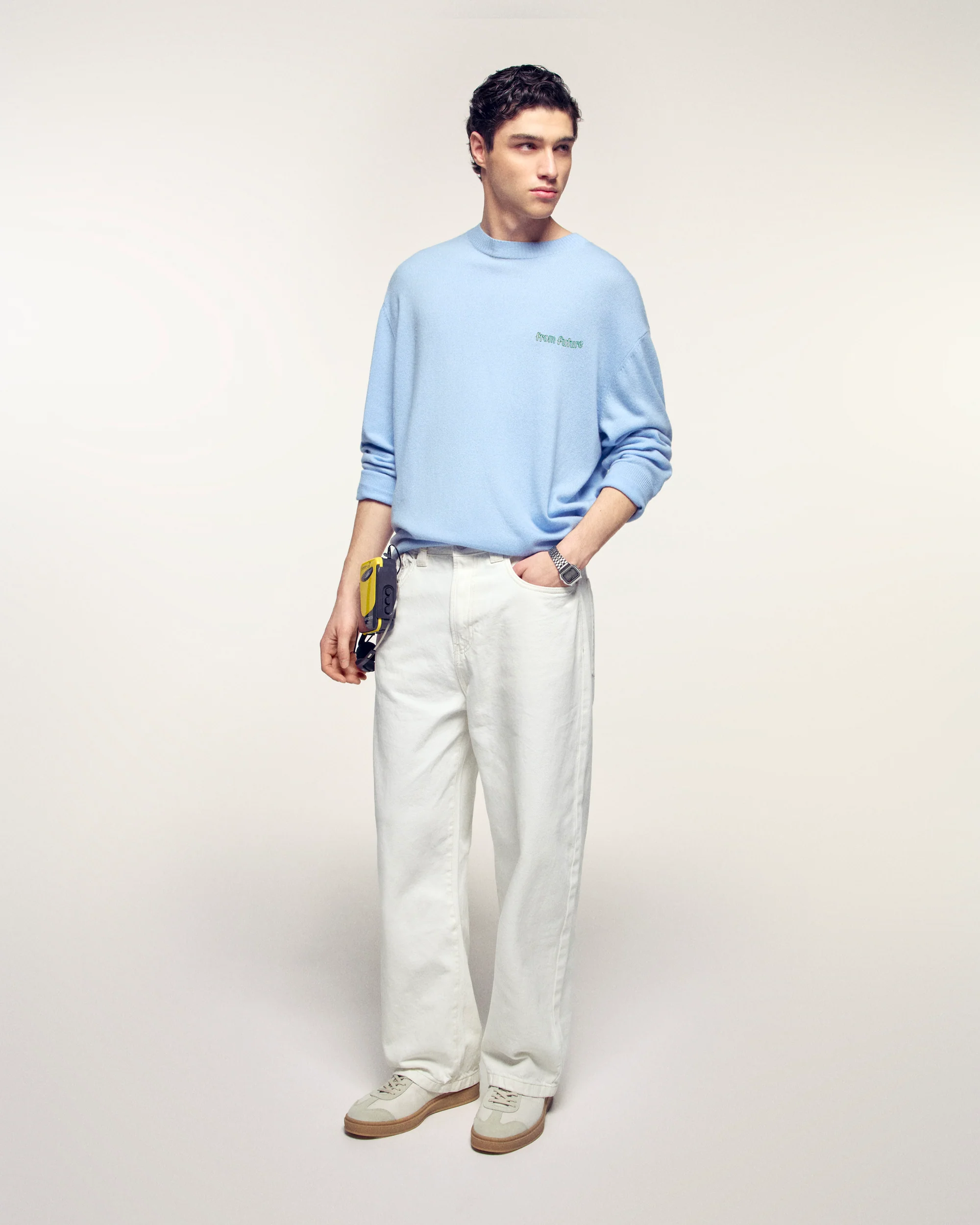Intarsia Pattern Crew Neck Sweater (S26/ HOMME/ Baby Blue) - Image 3