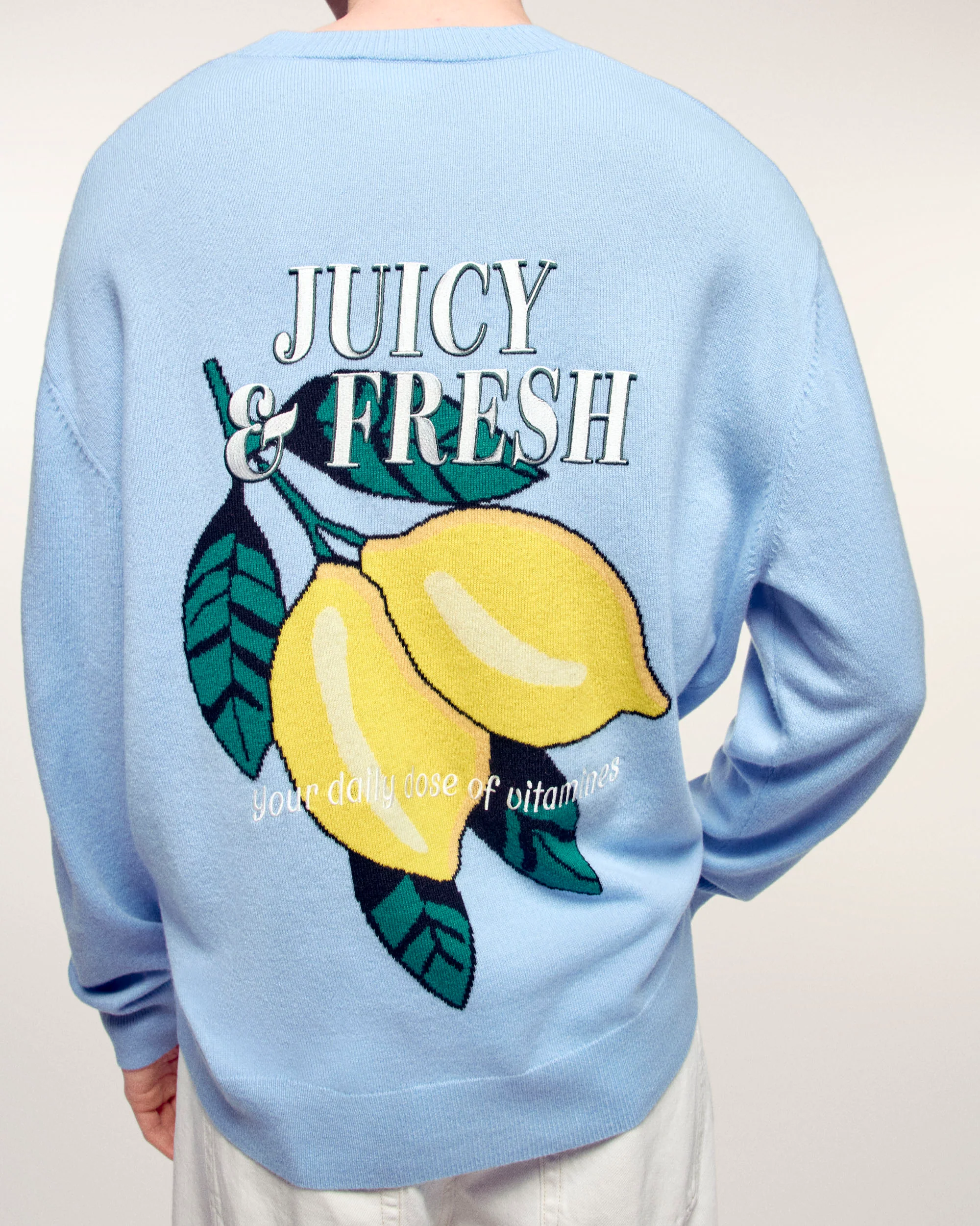 Intarsia Pattern Crew Neck Sweater (S26/ HOMME/ Baby Blue) - Image 4