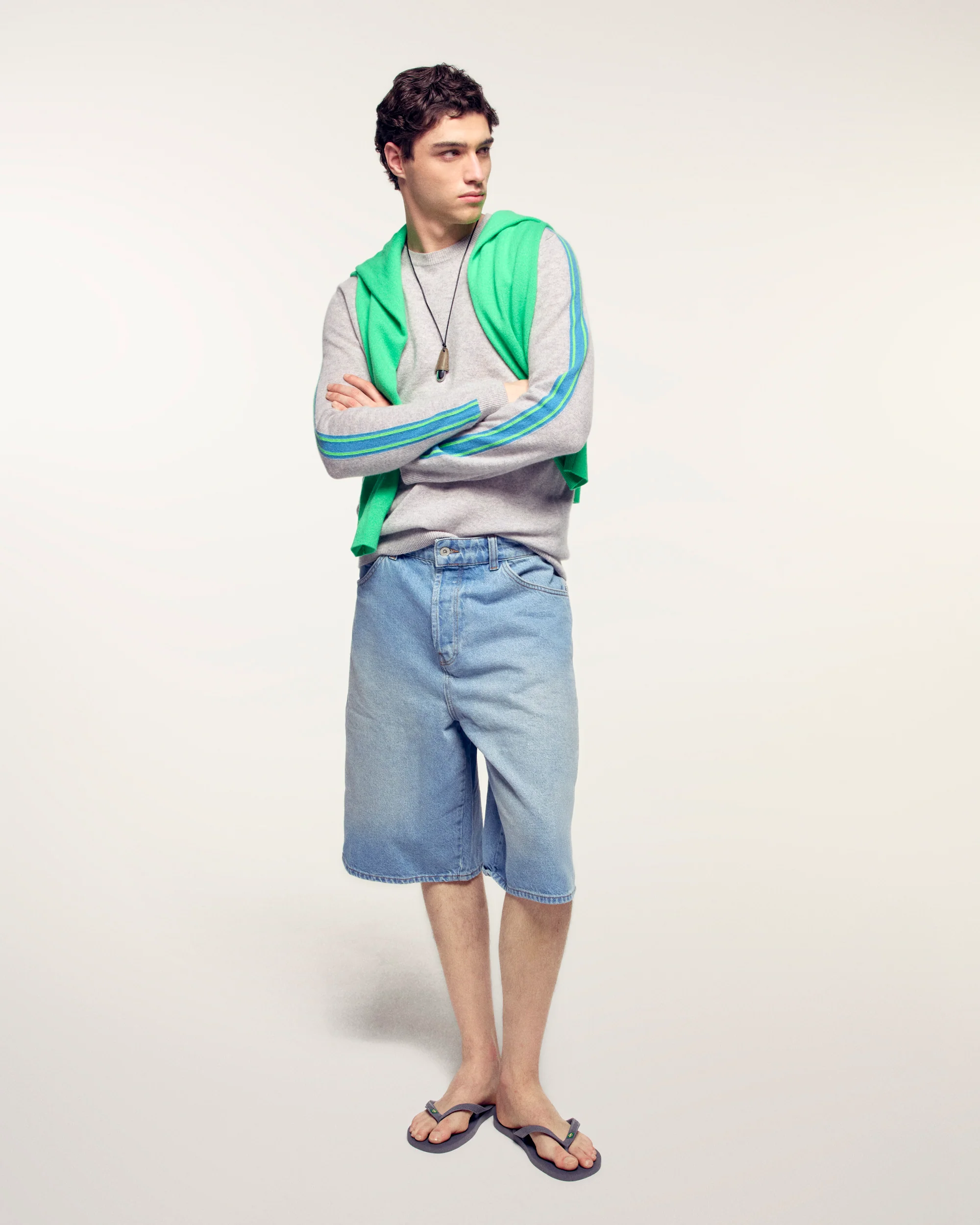 Striped Crew Neck Sweater (S26 / HOMME/ Gris chiné clair) - Image 3