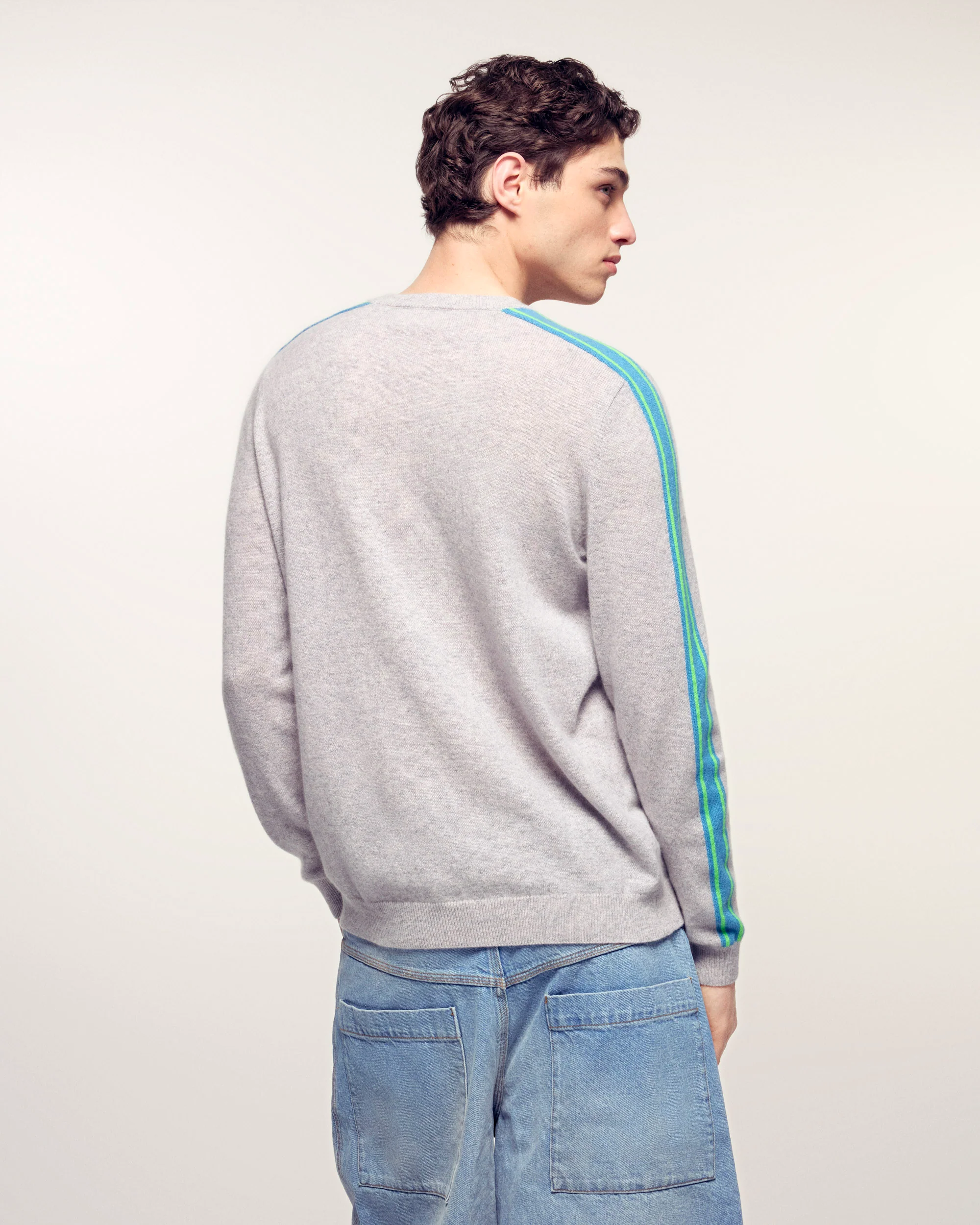 Striped Crew Neck Sweater (S26 / HOMME/ Gris chiné clair) - Image 4