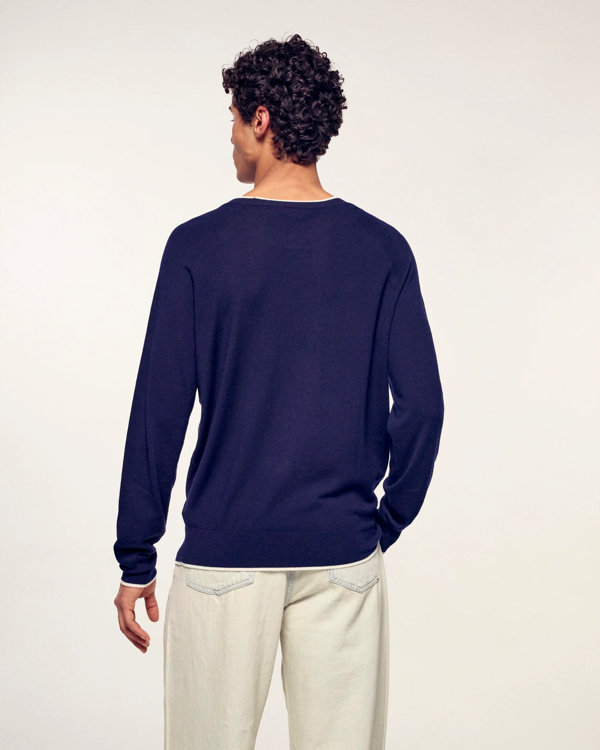 Contrast Trim Crewneck Sweater (S26 / HOMME / Navy / RWS) - Image 4