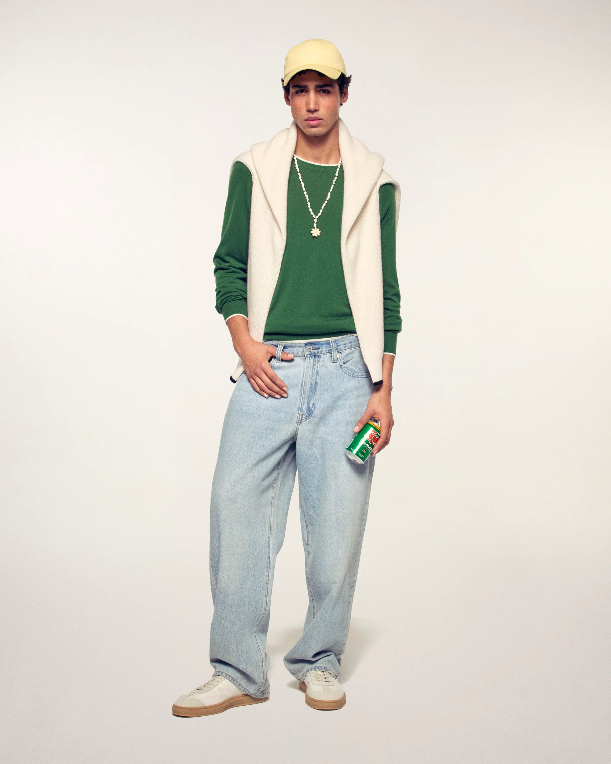Contrast Trim Crewneck Sweater (S26 / HOMME / Summer Kaki / RWS) - Image 3