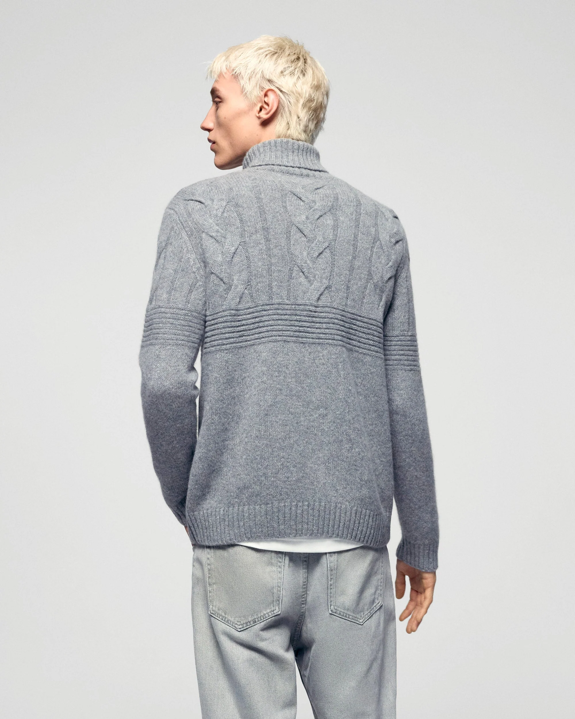Cable-knit Turtleneck Sweater (H25 / HOMME / Dark Heather Gray) - Image 3