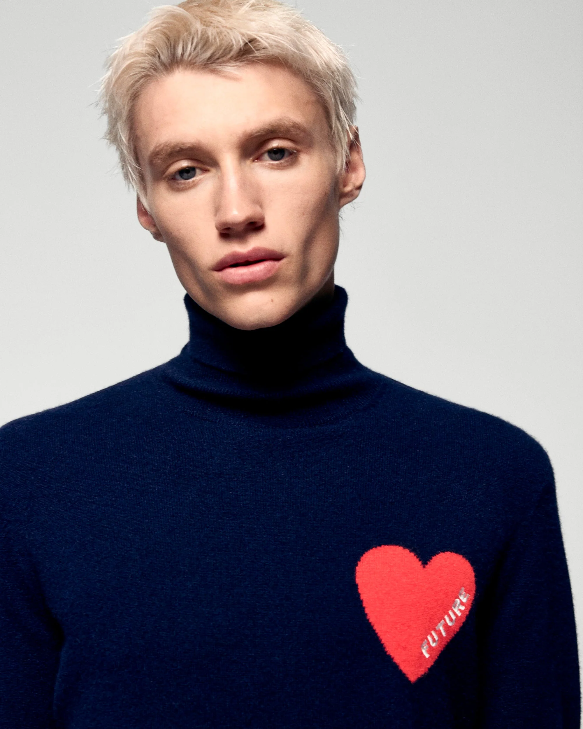 Turtleneck Sweater with Heart Detail (H25 / HOMME / Navy) - Image 2