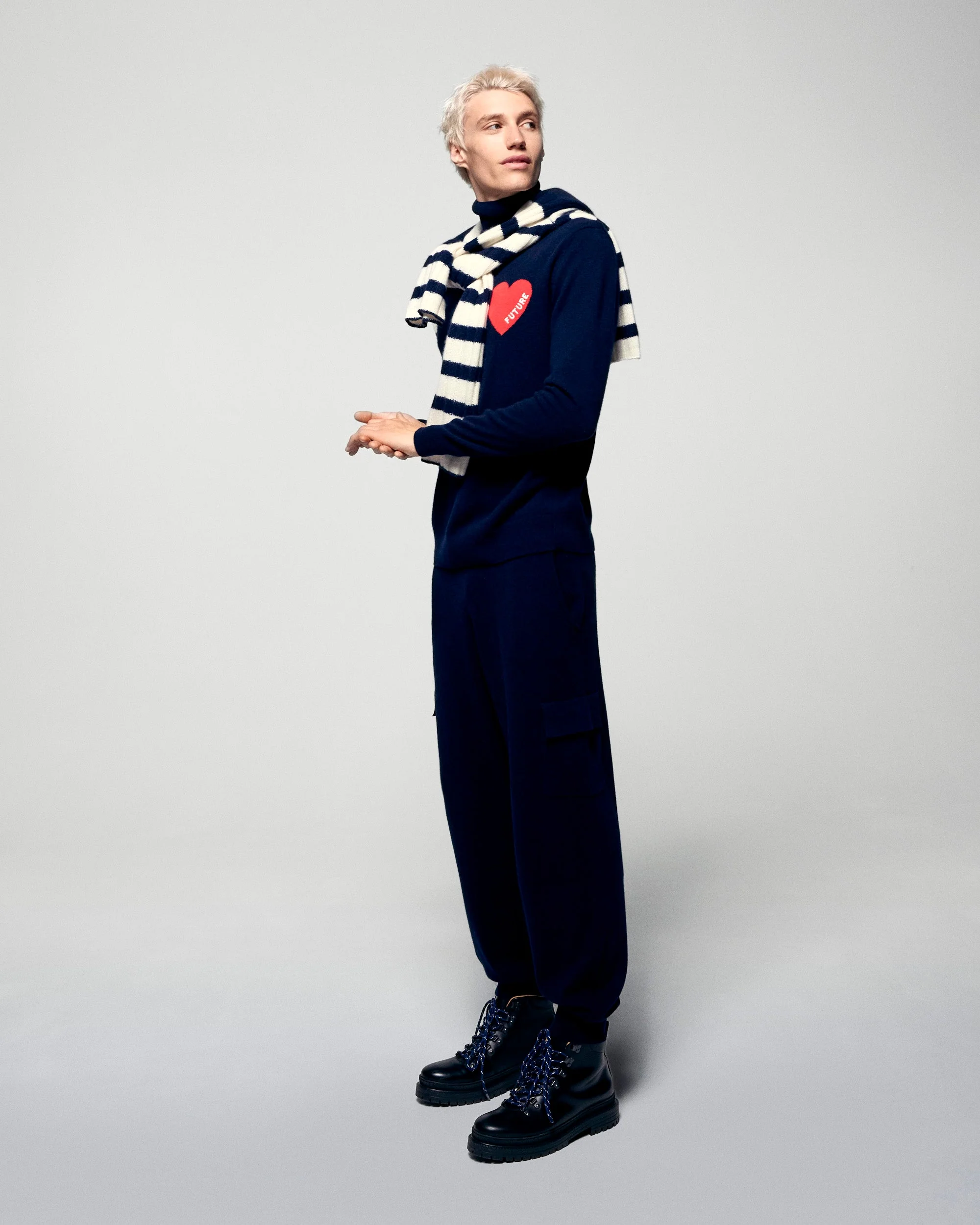 Turtleneck Sweater with Heart Detail (H25 / HOMME / Navy) - Image 3