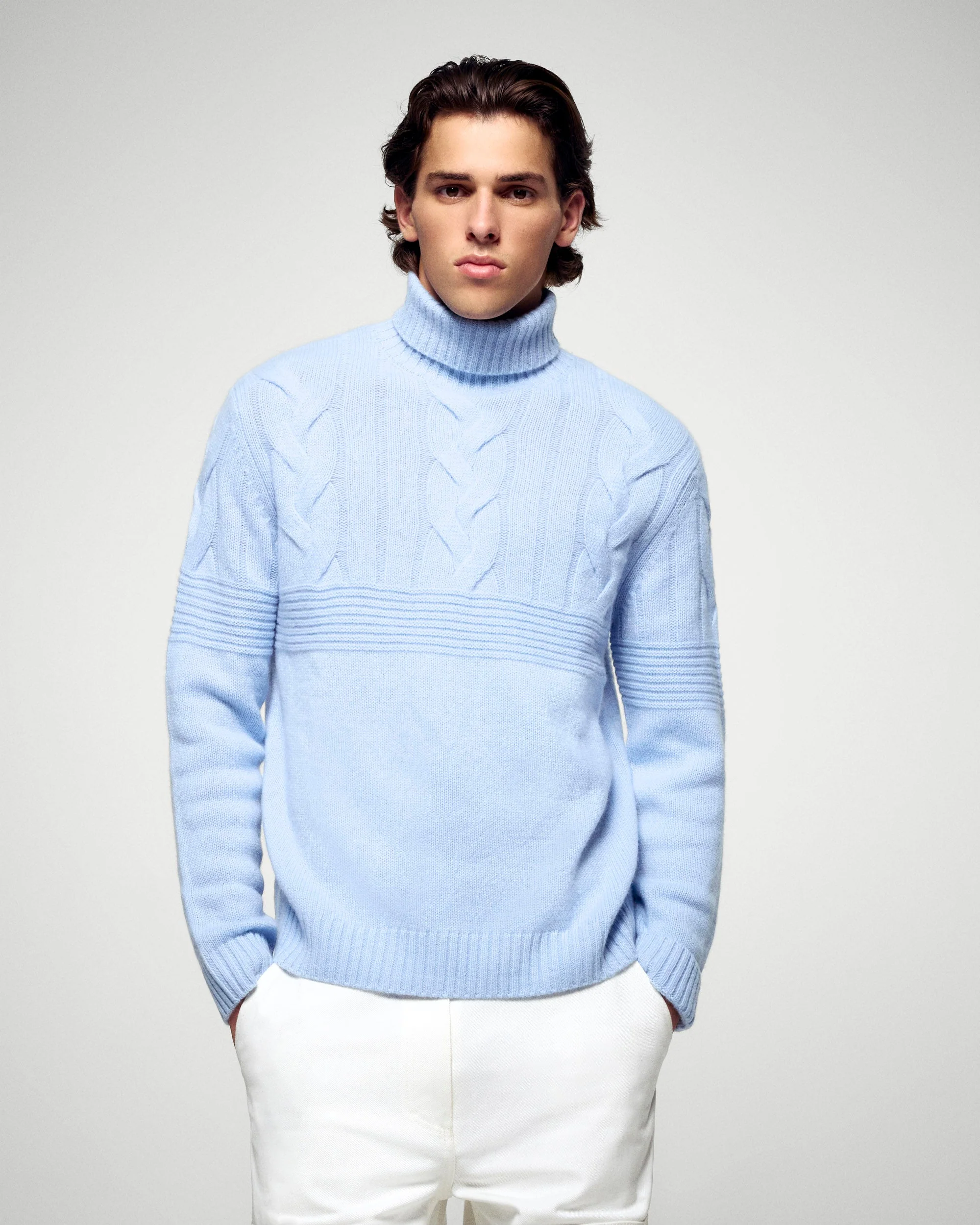 Cable-knit Turtleneck Sweater (H25 / HOMME / Smooth Blue)