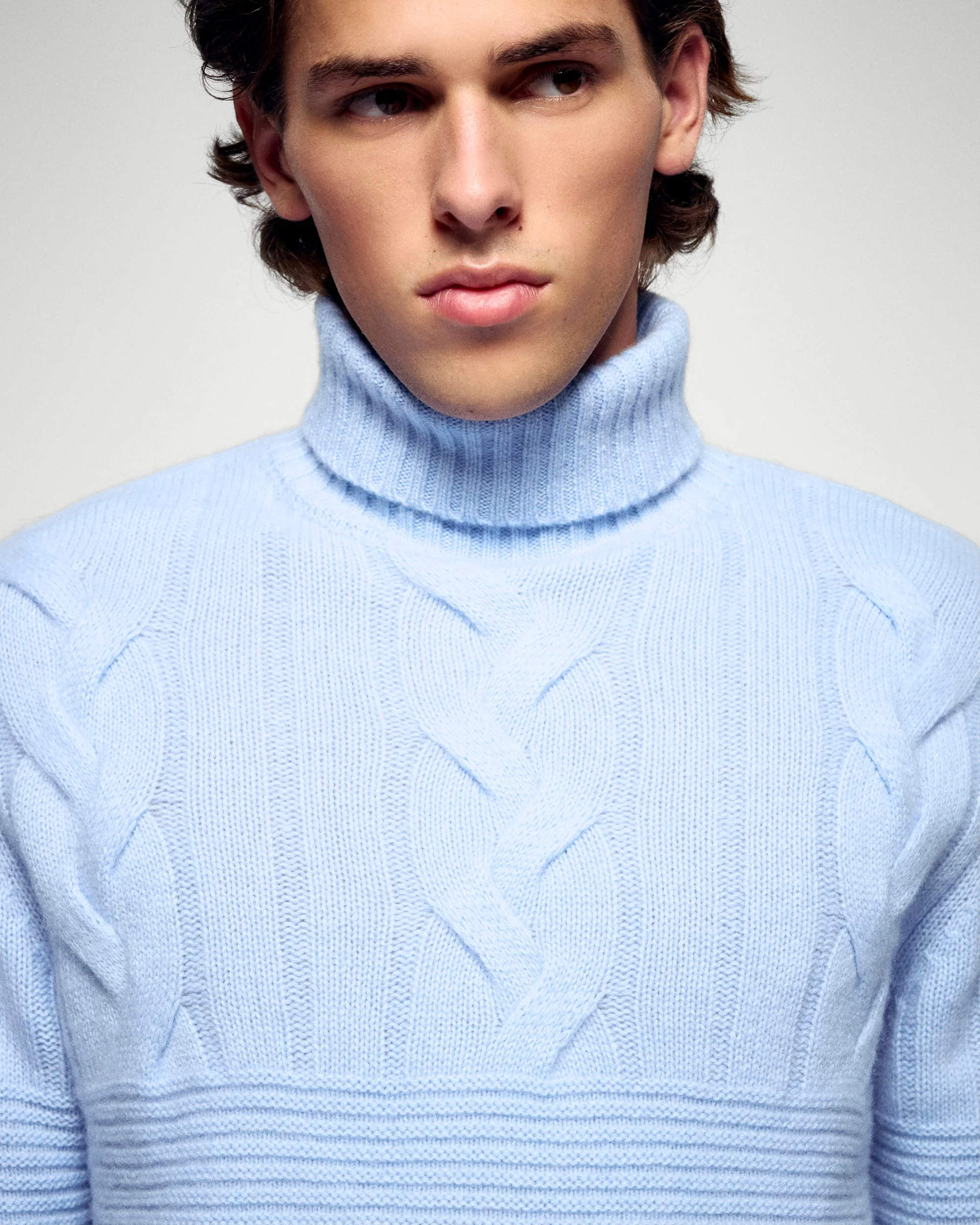 Cable-knit Turtleneck Sweater (H25 / HOMME / Smooth Blue) - Image 2