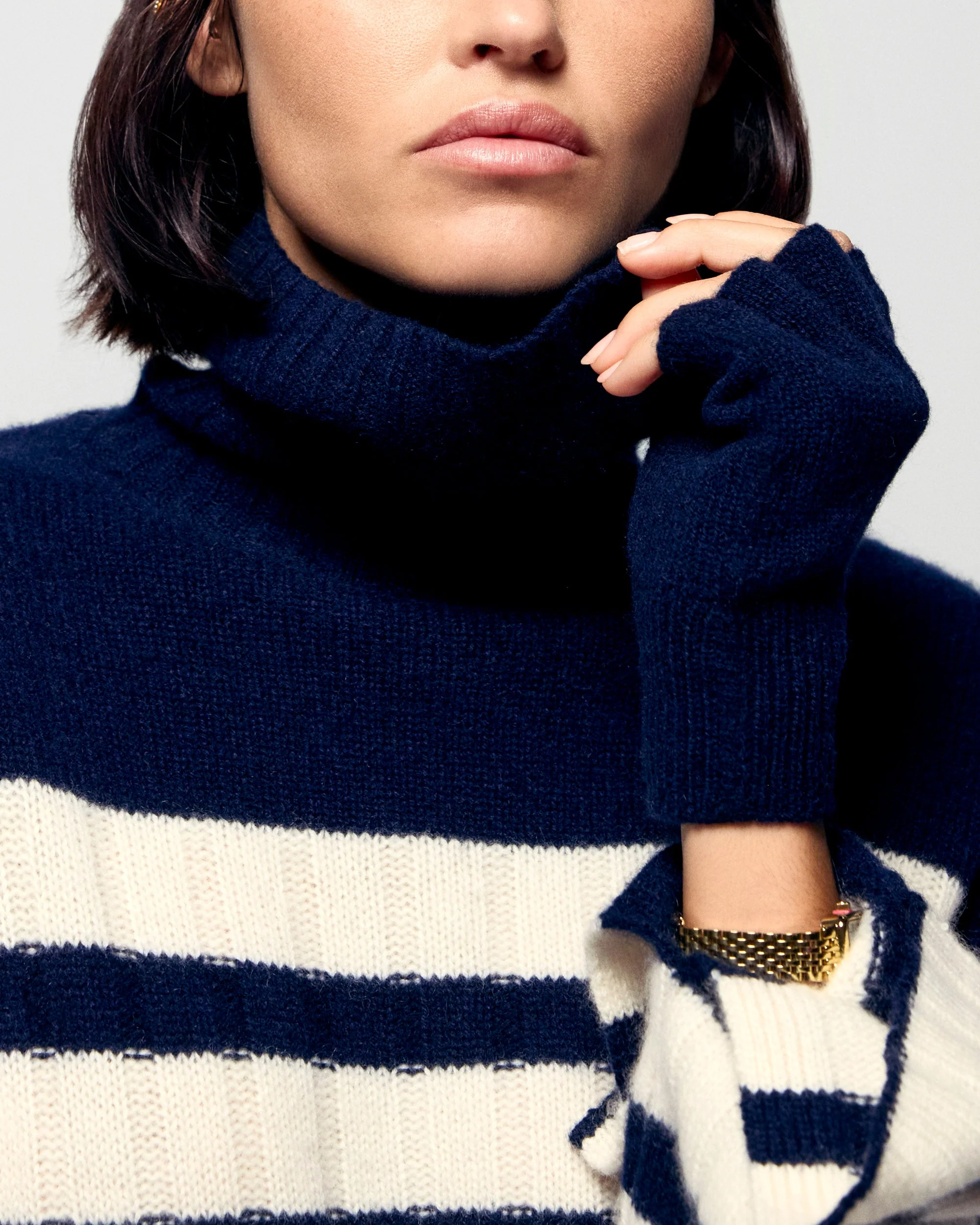 Striped Turtleneck Sweater (H25 / FEMME / Navy) - Image 5