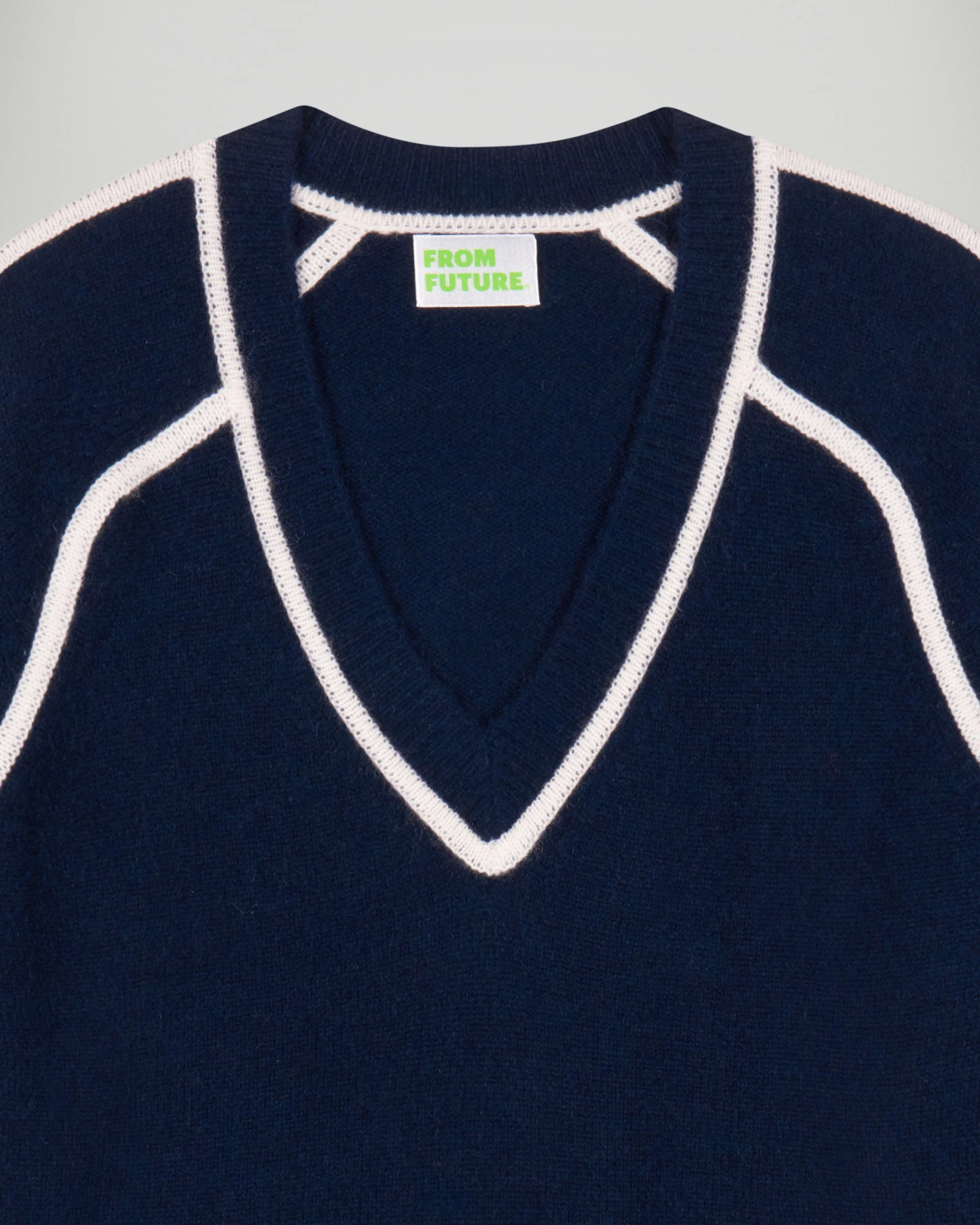 V-Neck Sweater with Contrast Trims (H25 / FEMME / Navy) - Image 6
