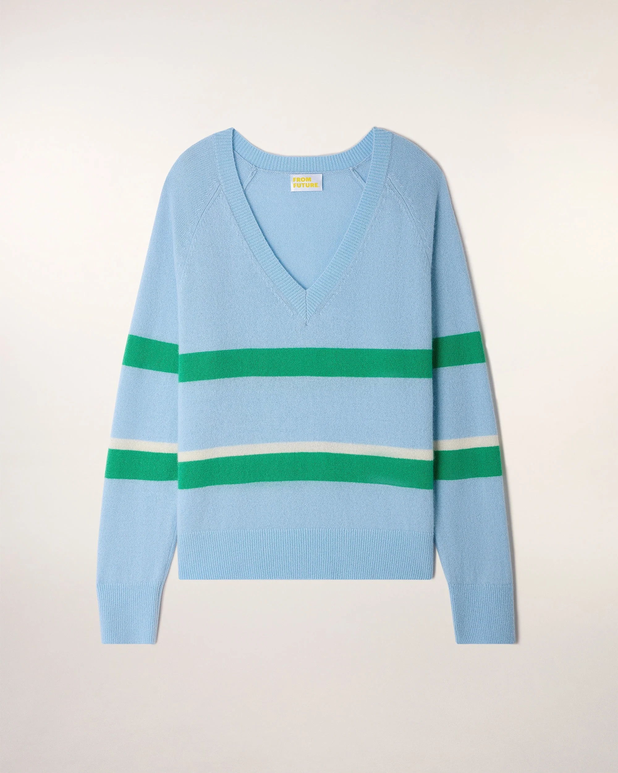 Two-Tone Striped V-neck Sweater (S26/ FEMME/ Baby Blue) - Image 5