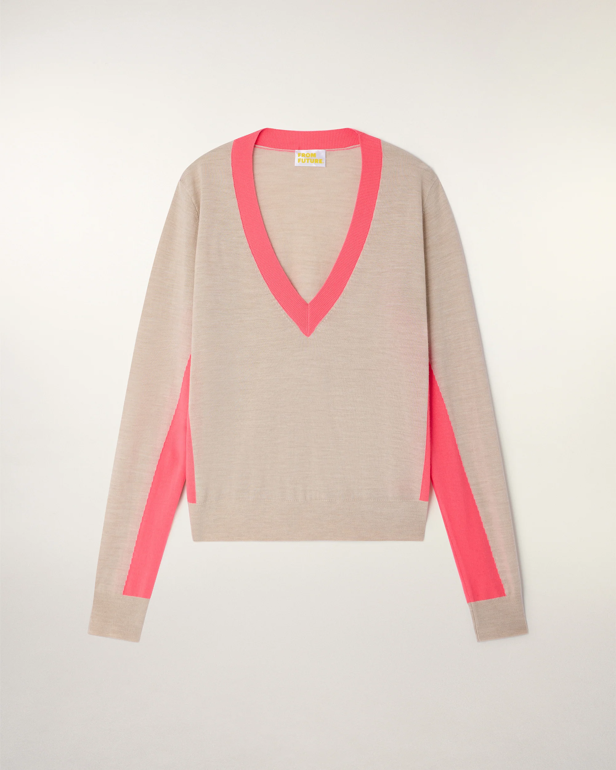 Contrasting Striped V-neck Sweater (S26 / FEMME / Beige Chiné / RWS) - Image 5
